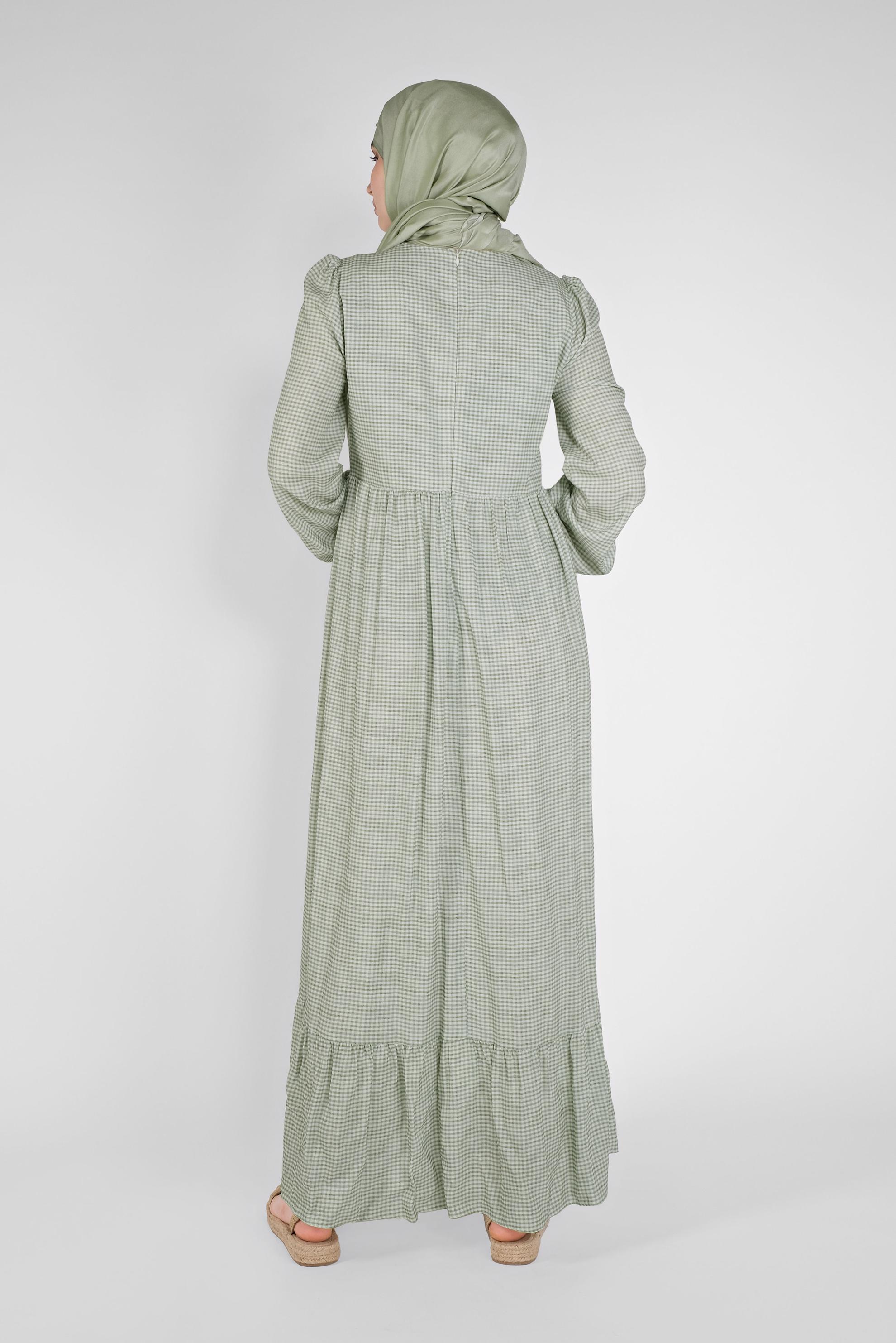 Tesettür giyim YEŞİL NAKIŞLI PÖTİKARELİ VİSKON ELBİSE 41535 