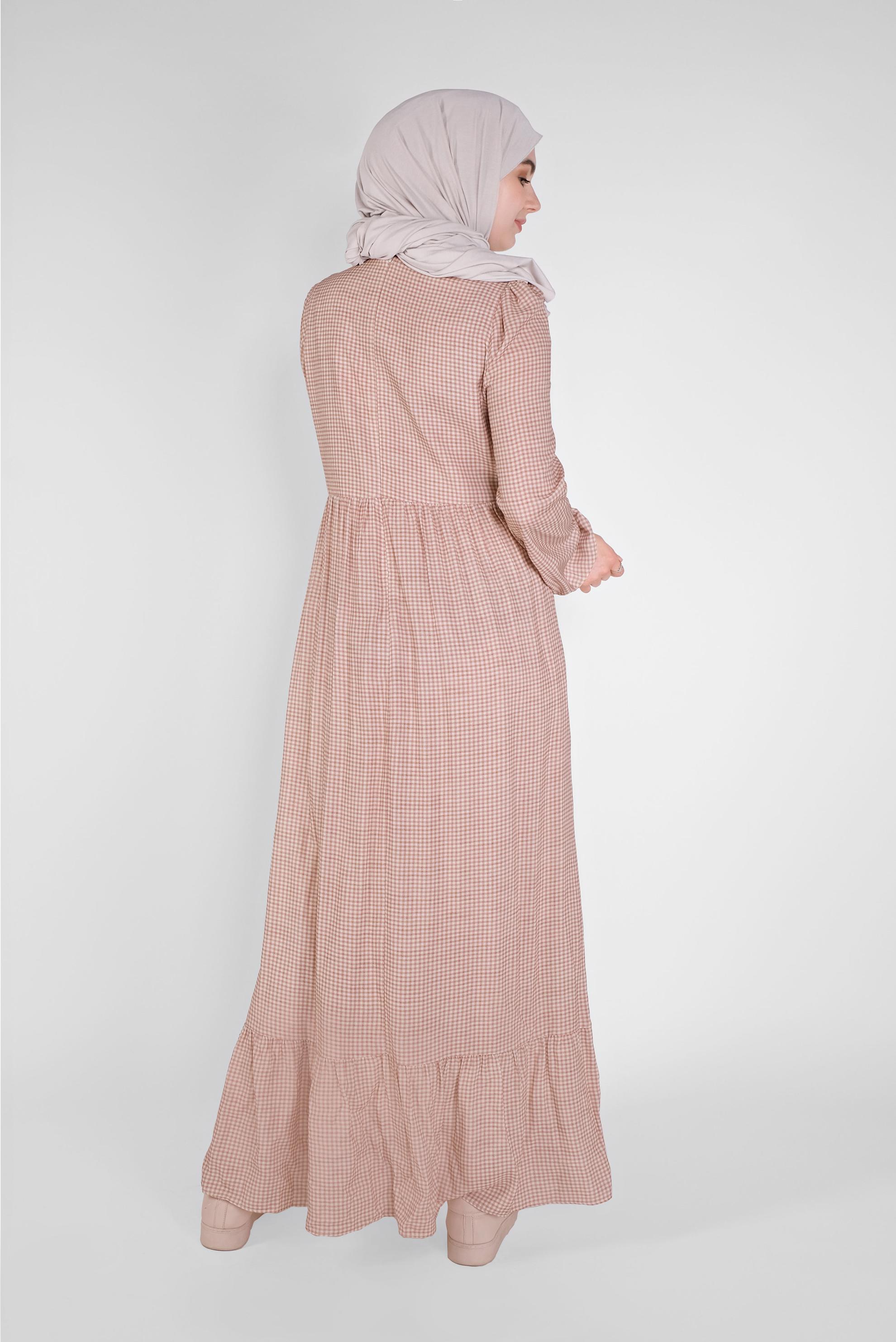 Tesettür giyim PUDRA NAKIŞLI PÖTİKARELİ VİSKON ELBİSE 41535 