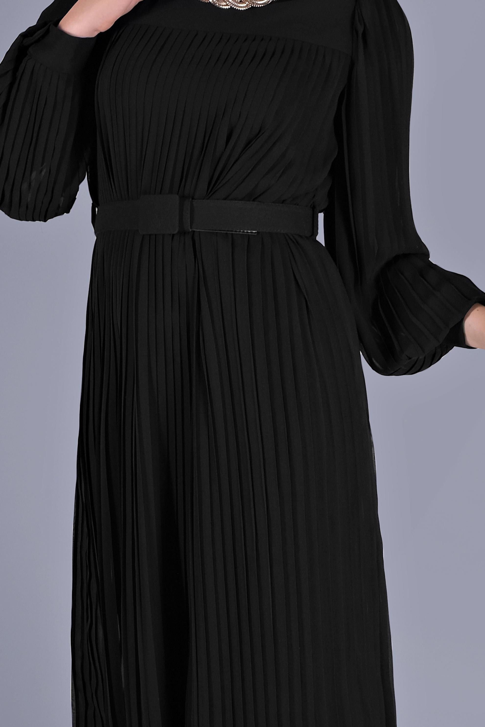 Tesettür giyim SİYAH PİLİSELİ ŞİFON ELBİSE 41537 