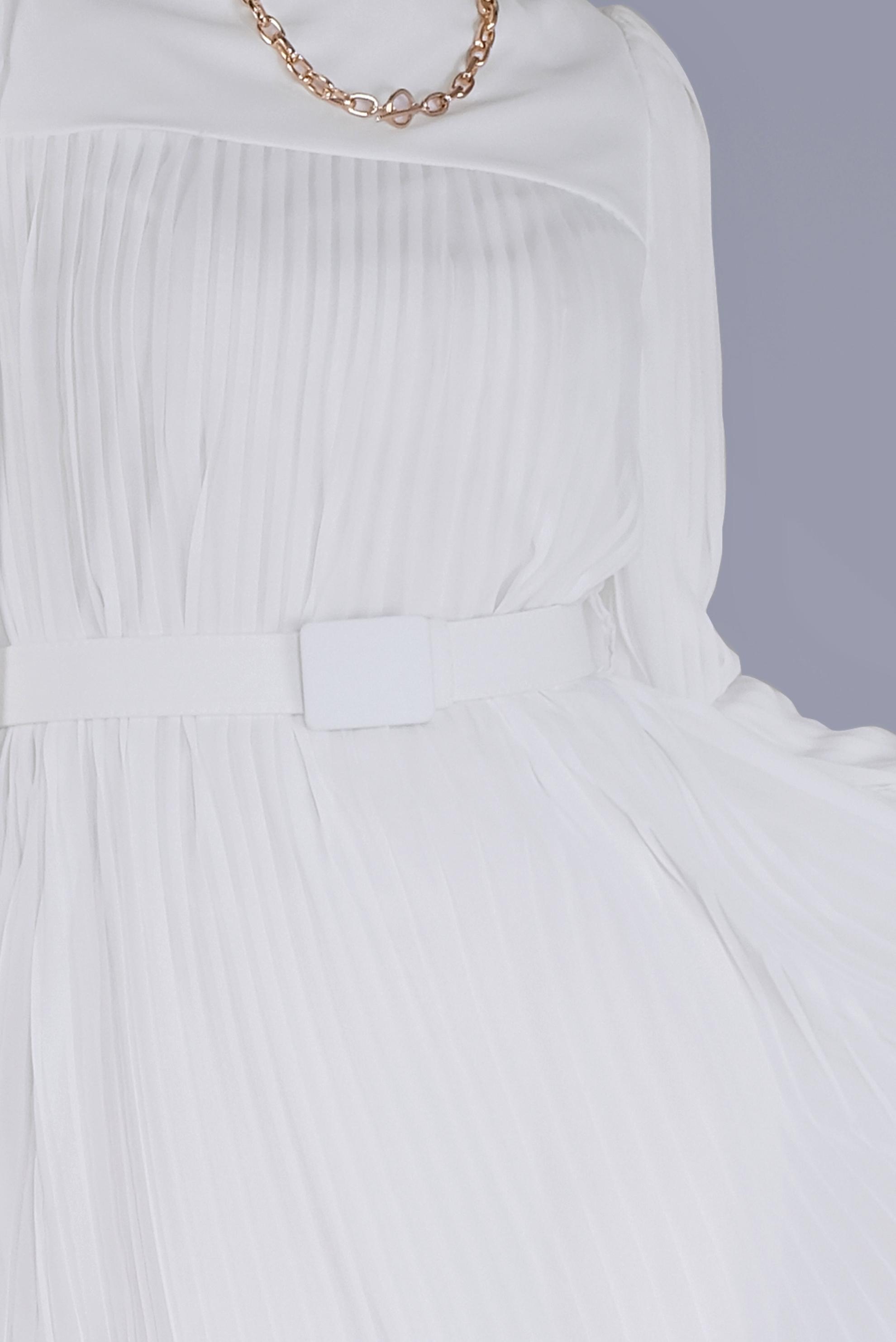 Tesettür giyim BEYAZ PİLİSELİ ŞİFON ELBİSE 41537 