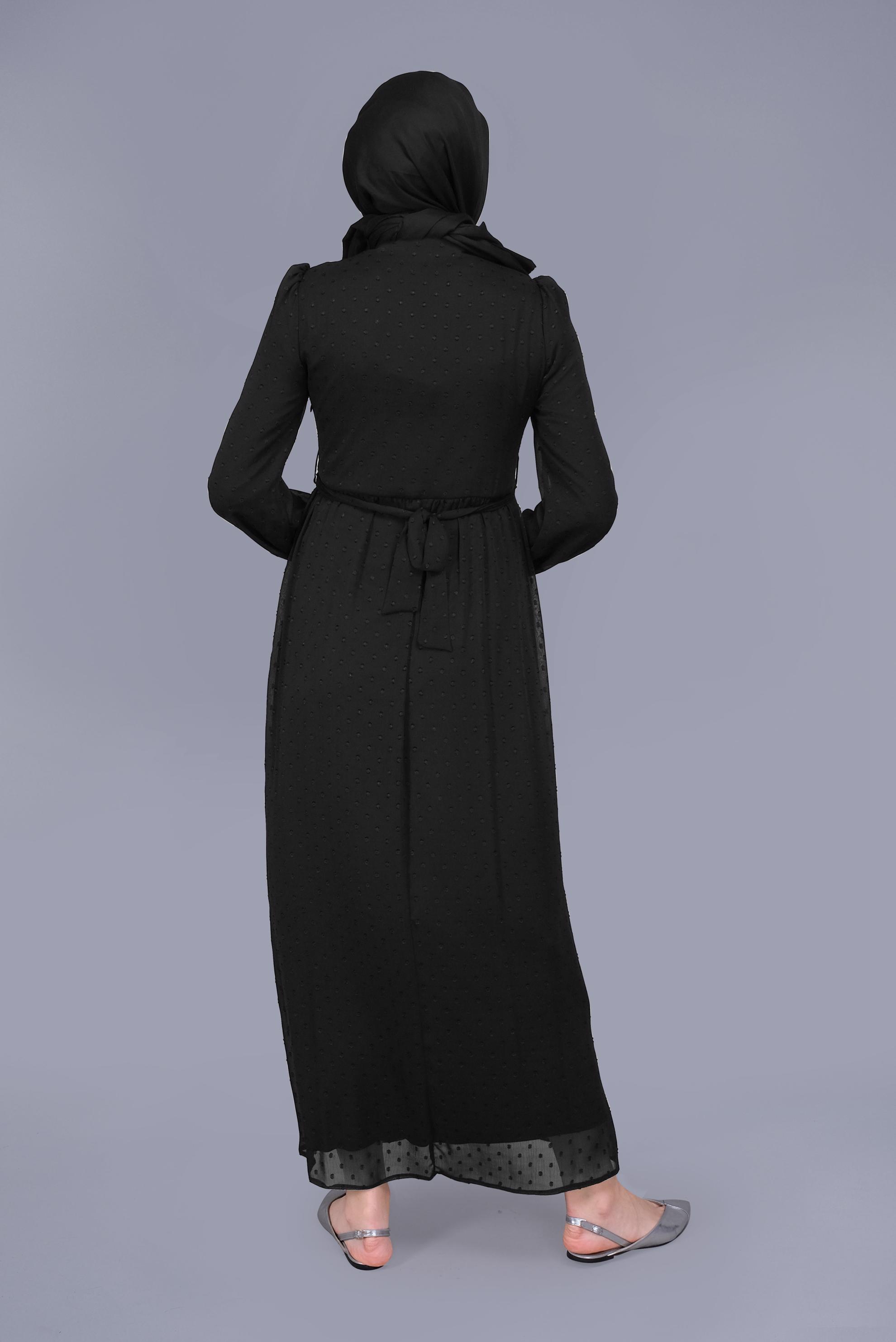 Tesettür giyim SİYAH NAKIŞ DETAYLI ELBİSE 41552