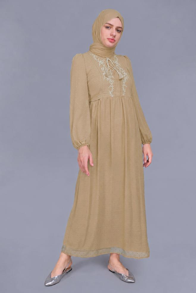 Vêtements hijab BEIGE 41552 KESME YORYO DÜZ ELBİSE 38/44 TEK40 - ALVİNA