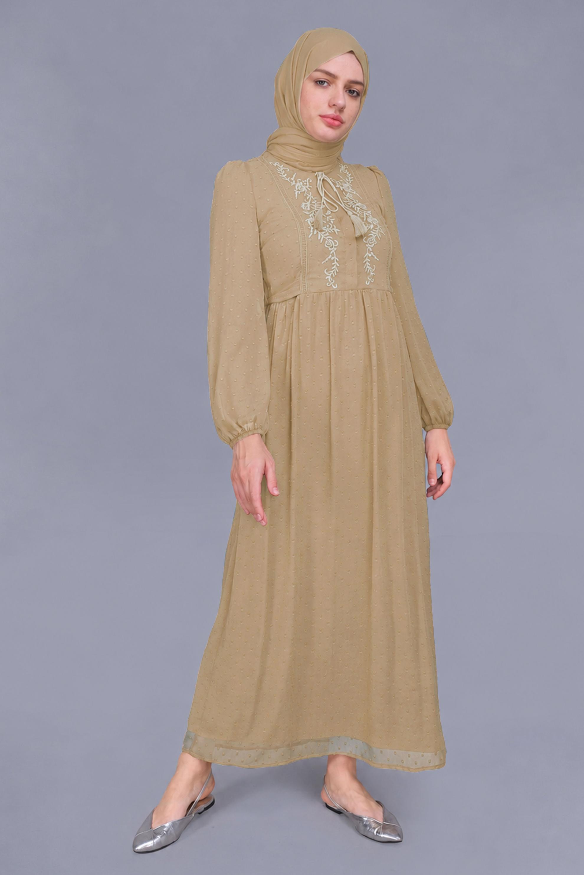 Vêtements hijab BEIGE 41552 KESME YORYO DÜZ ELBİSE 38/44 TEK40