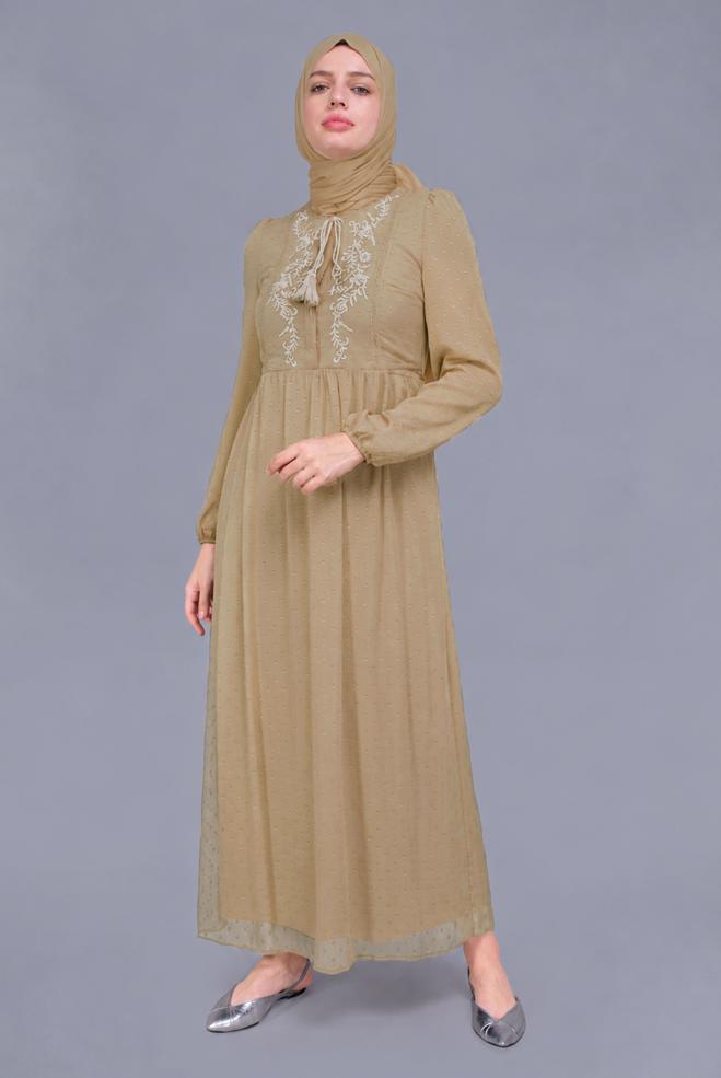 Vêtements hijab BEIGE 41552 KESME YORYO DÜZ ELBİSE 38/44 TEK40 - ALVİNA