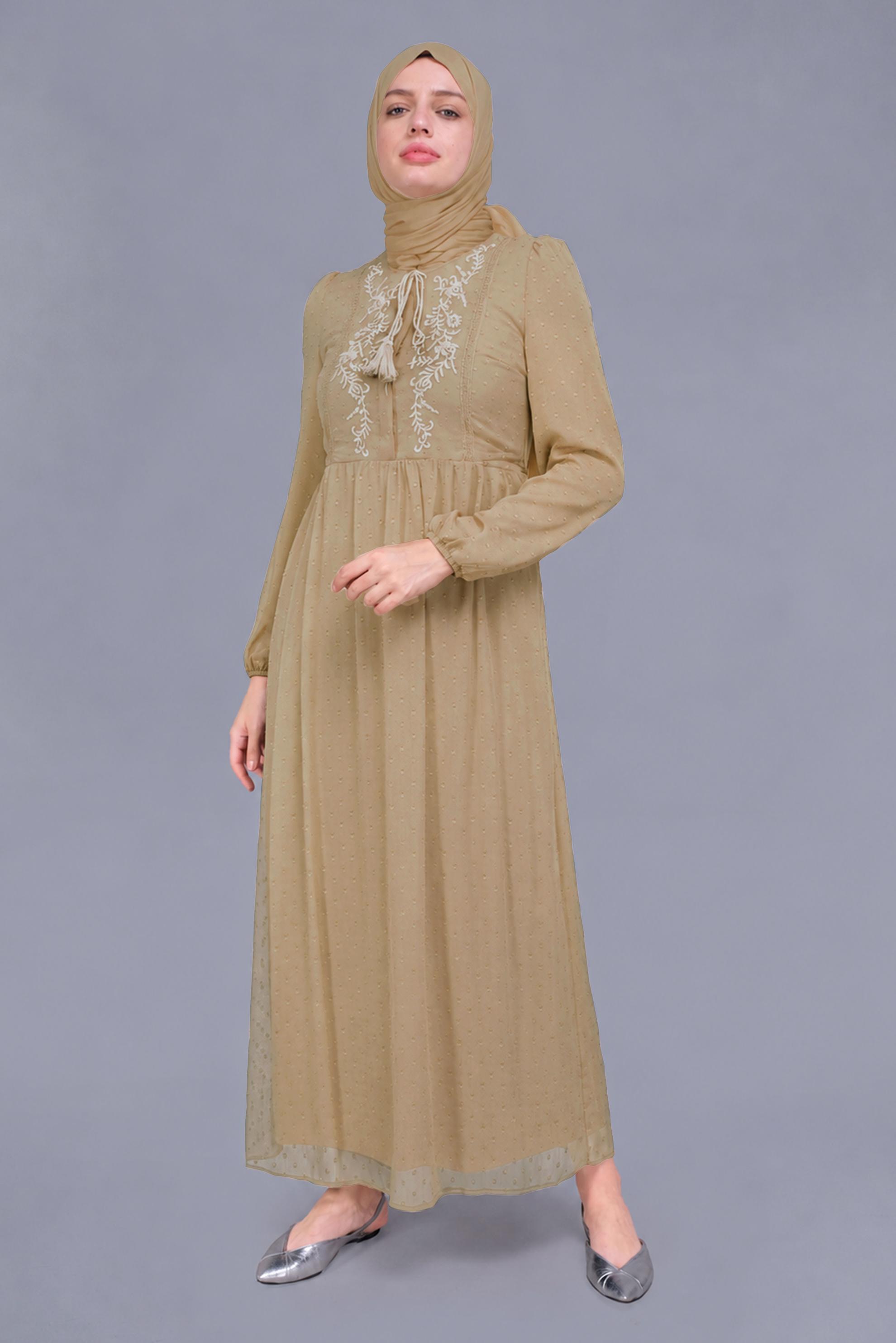 Vêtements hijab BEIGE 41552 KESME YORYO DÜZ ELBİSE 38/44 TEK40