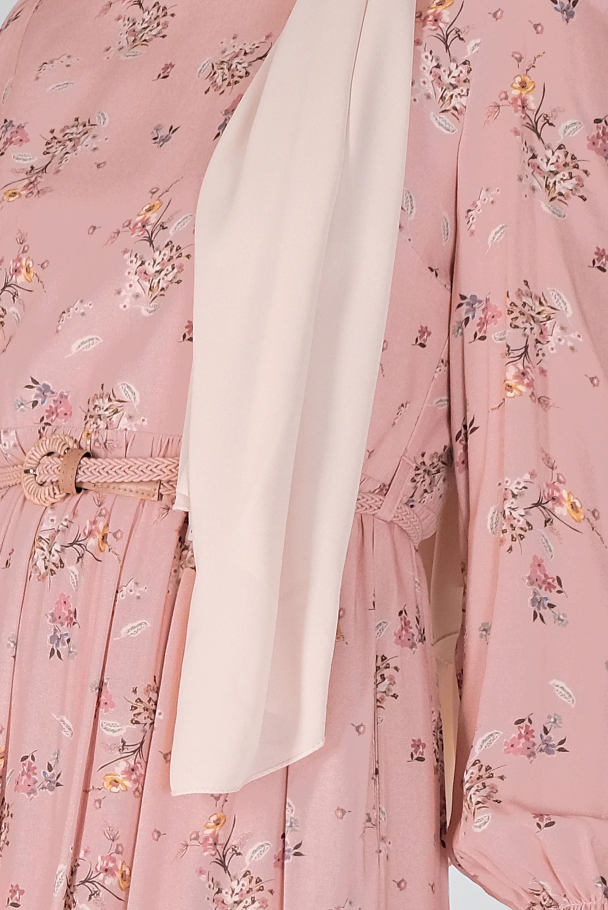 Tesettür giyim PUDRA MANŞETLERİ LASTİKLİ ÇİÇEKLİ ELBİSE  41567 