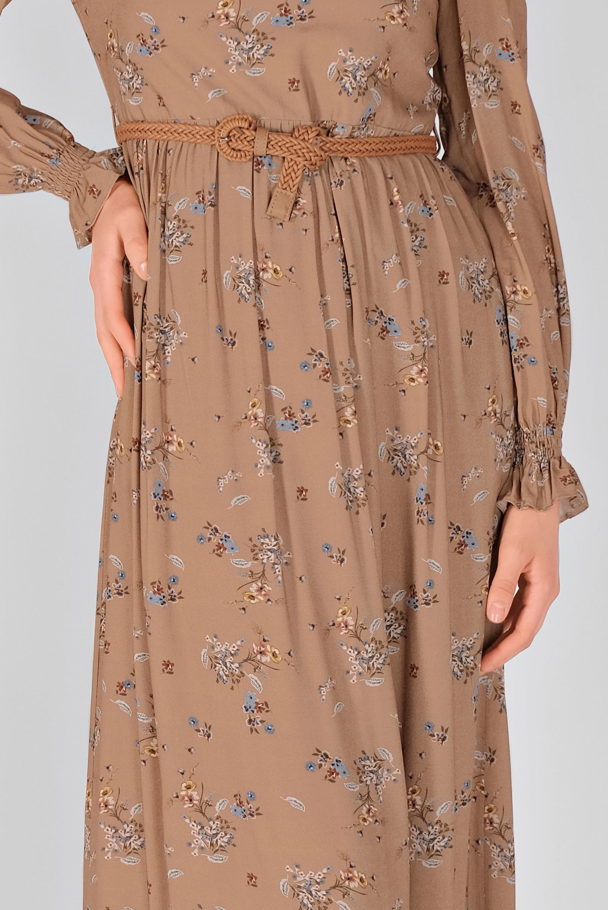 Tesettür giyim VİZON MANŞETLERİ LASTİKLİ ÇİÇEKLİ ELBİSE  41567 