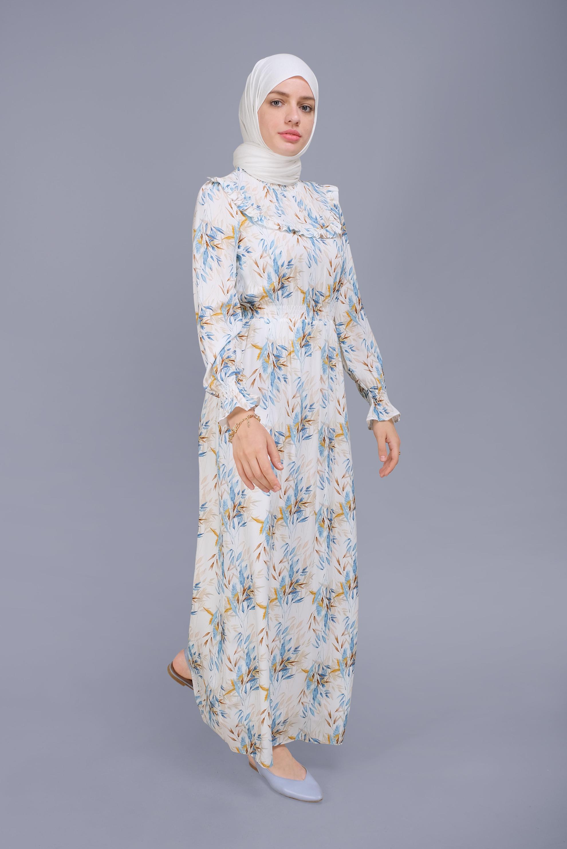 Tesettür giyim MAVİ FIRFIRLI DESENLİ ELBİSE 41590 