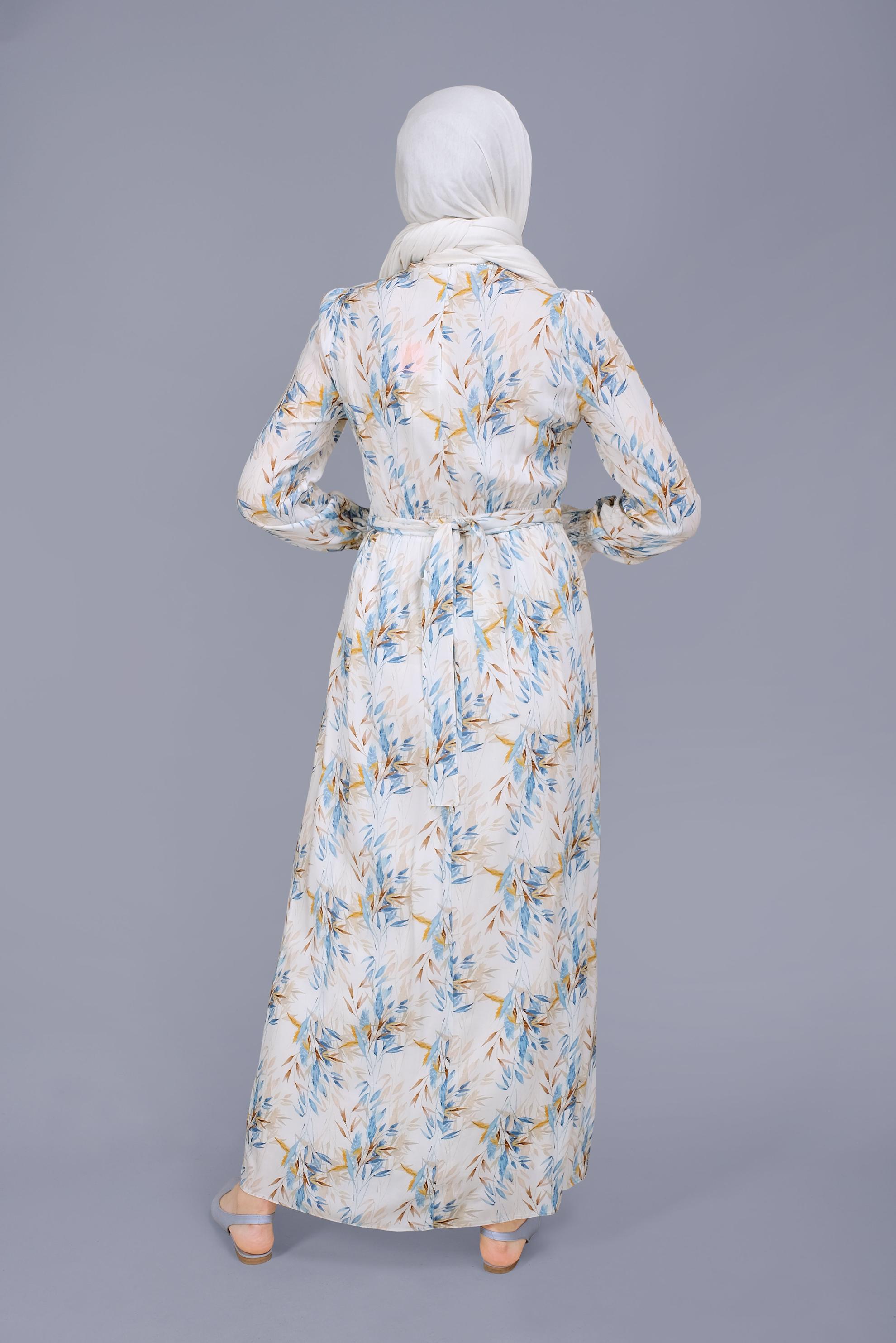 Tesettür giyim MAVİ FIRFIRLI DESENLİ ELBİSE 41590 