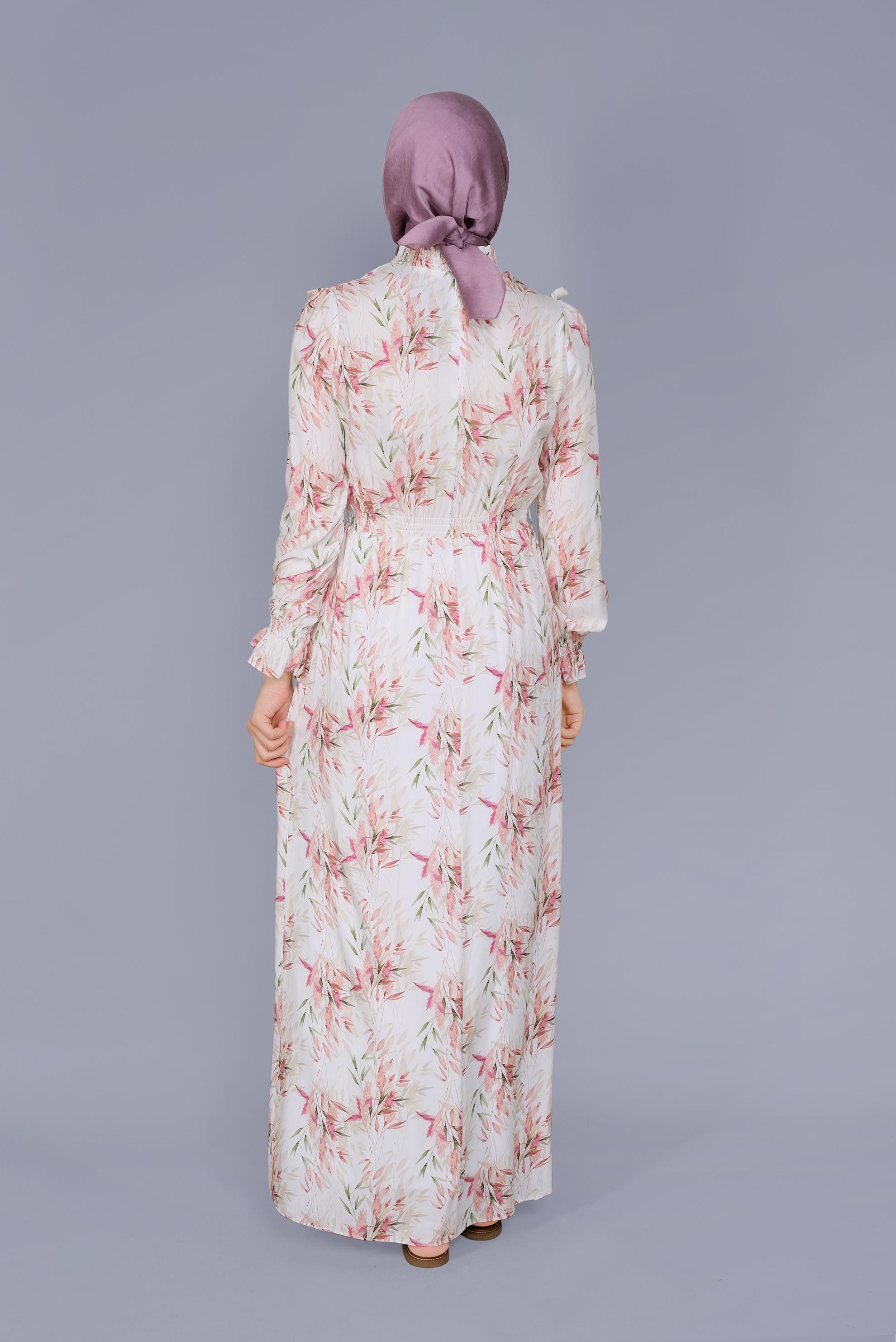 Tesettür giyim PUDRA FIRFIRLI DESENLİ ELBİSE 41590 