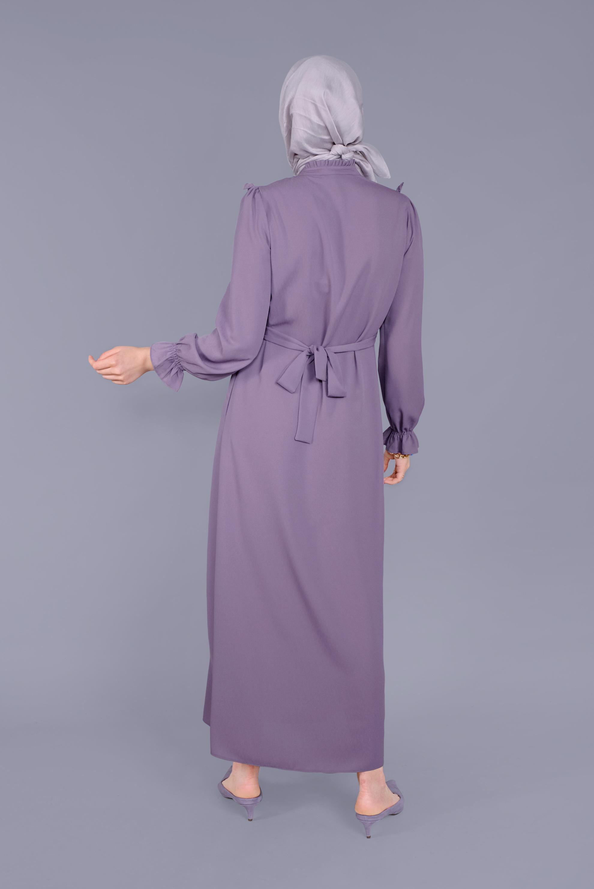 Tesettür giyim MOR FIRFIRLI NAKIŞLI ELBİSE 41591 