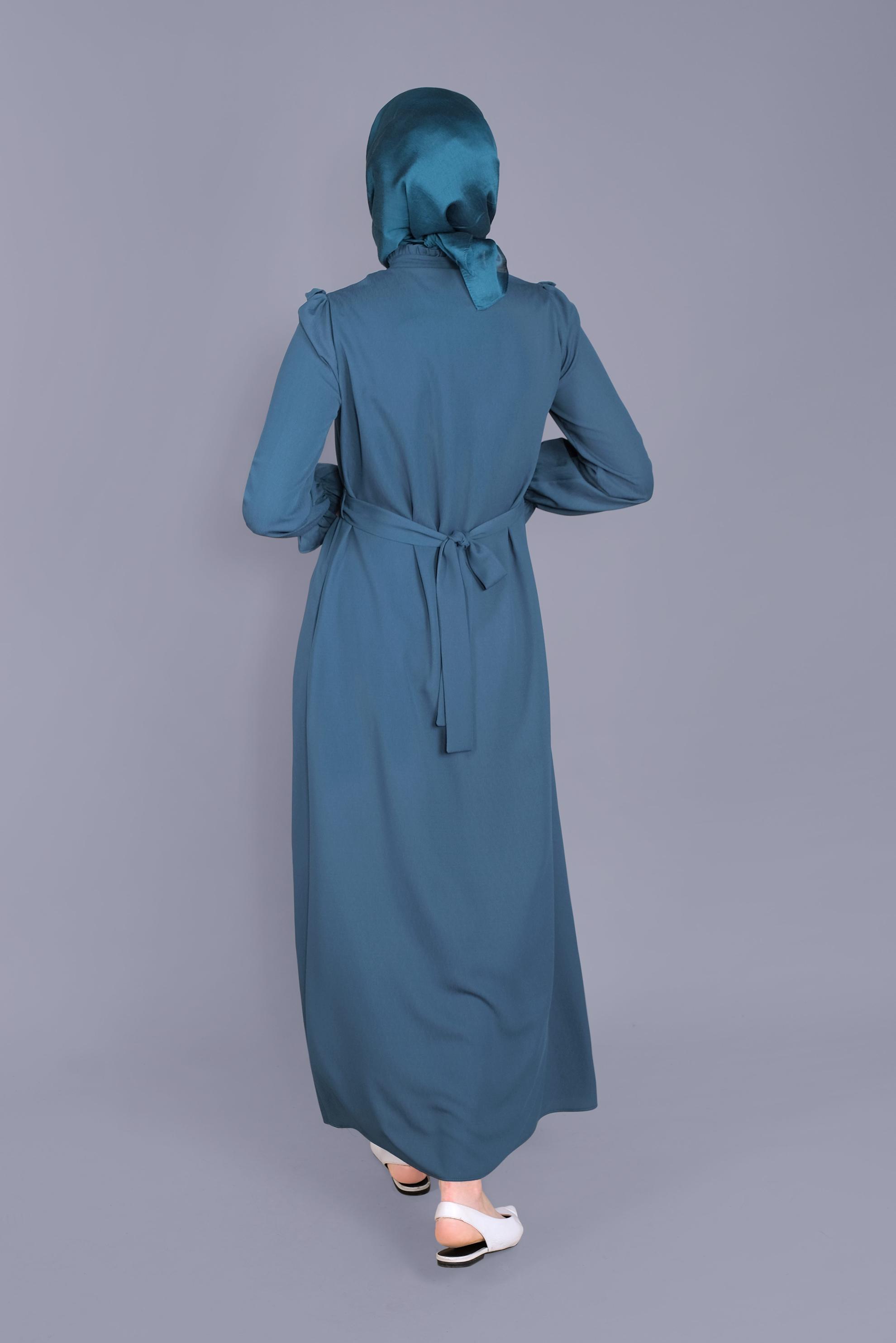 Tesettür giyim LACİVERT FIRFIRLI NAKIŞLI ELBİSE 41591 