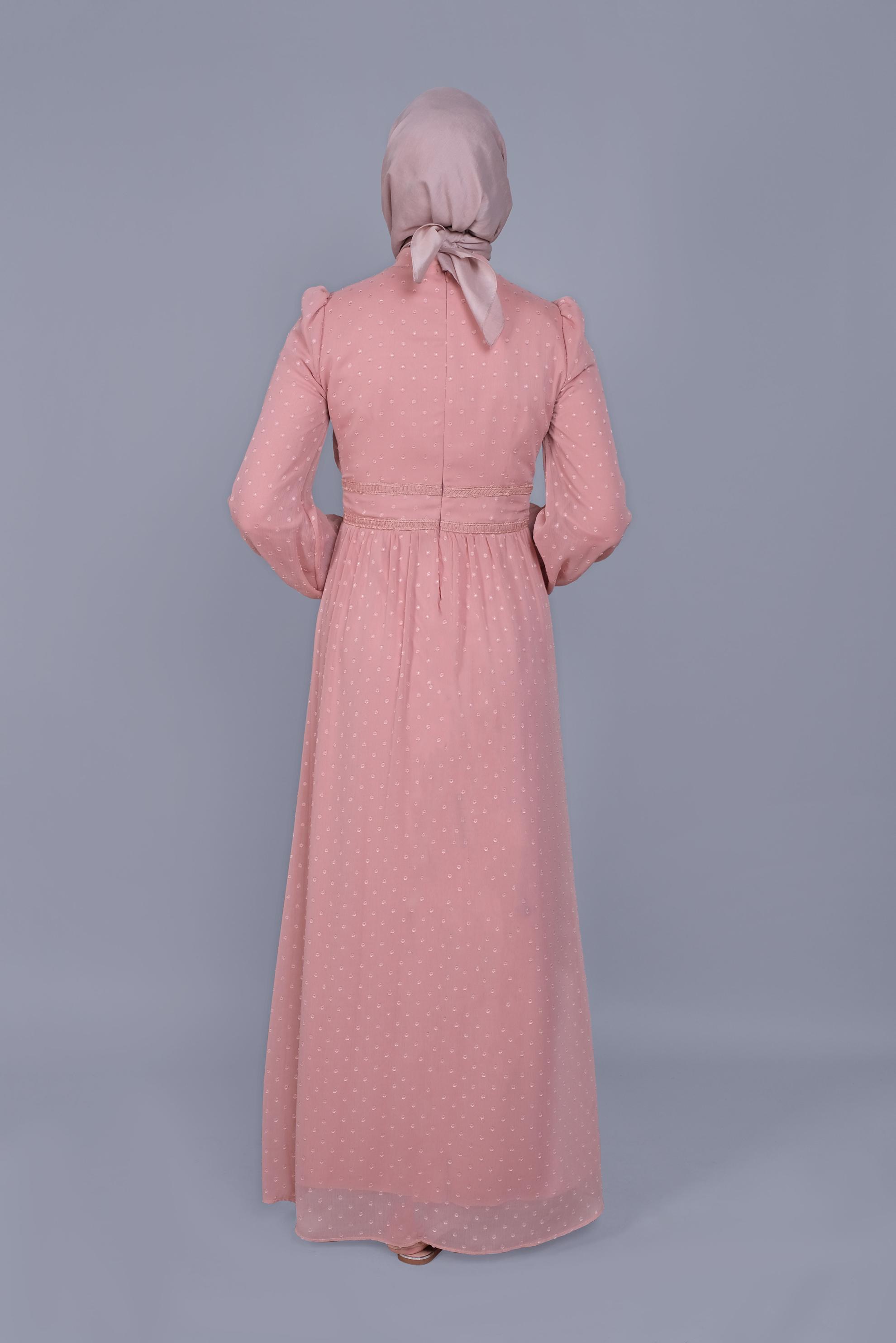Tesettür giyim PUDRA DÜĞMELİ DANTEL DETAYLI ELBİSE 41621