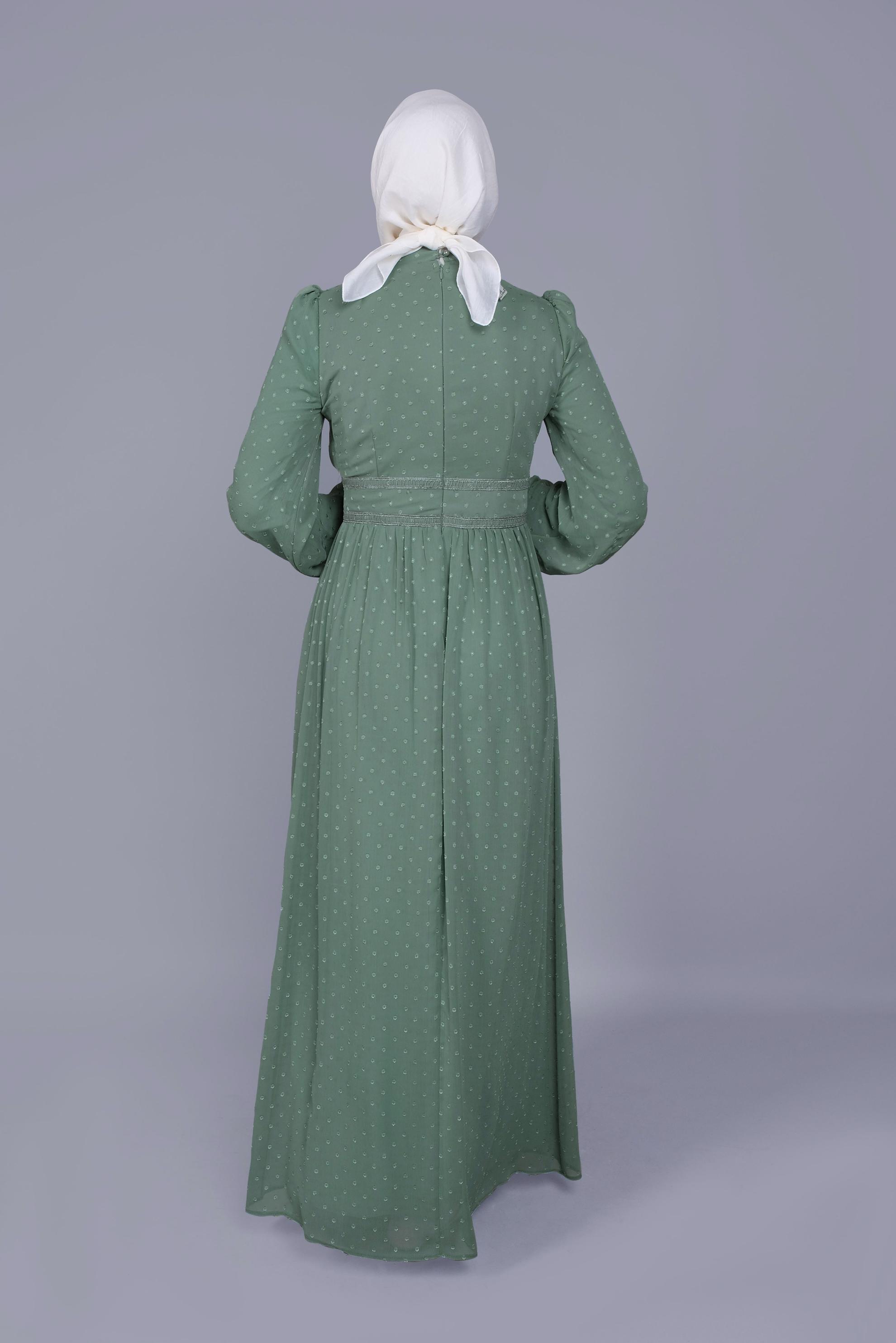 Tesettür giyim MAVİ DÜĞMELİ DANTEL DETAYLI ELBİSE 41621