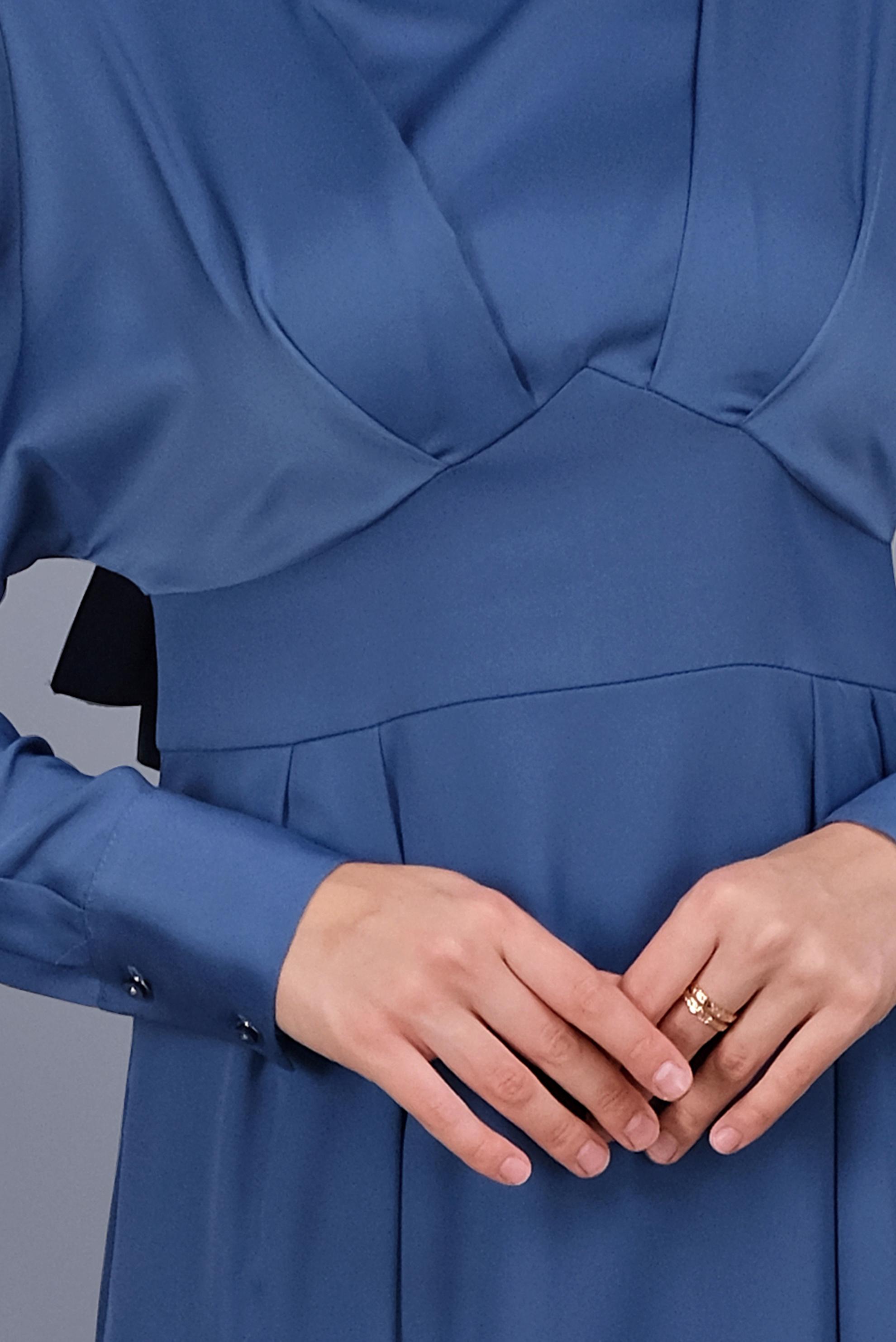 Tesettür giyim LACİVERT YUVARLAK YAKA SATEN ELBİSE 41624 