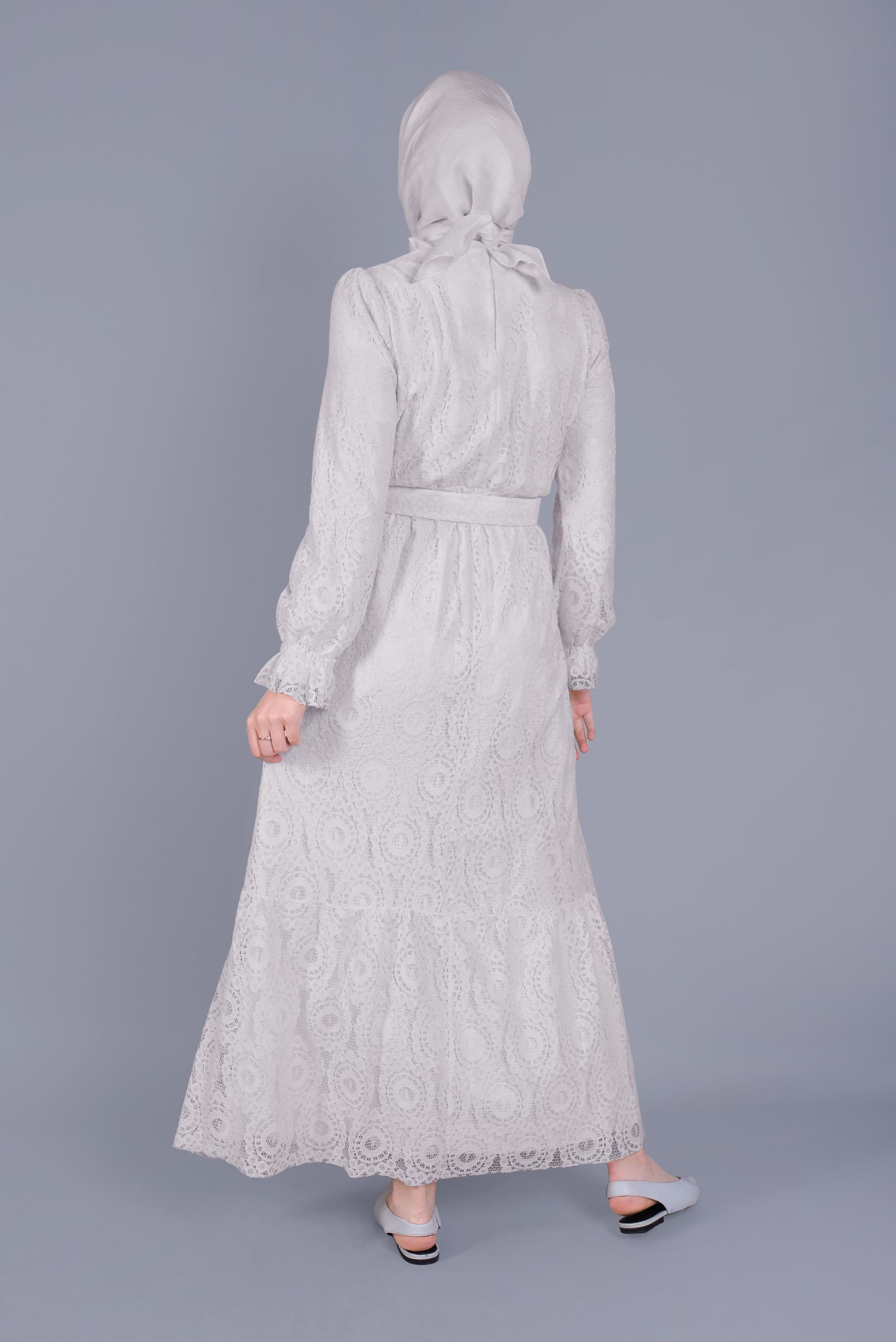 Tesettür giyim EKRU DANTELLİ ELBİSE 41663 