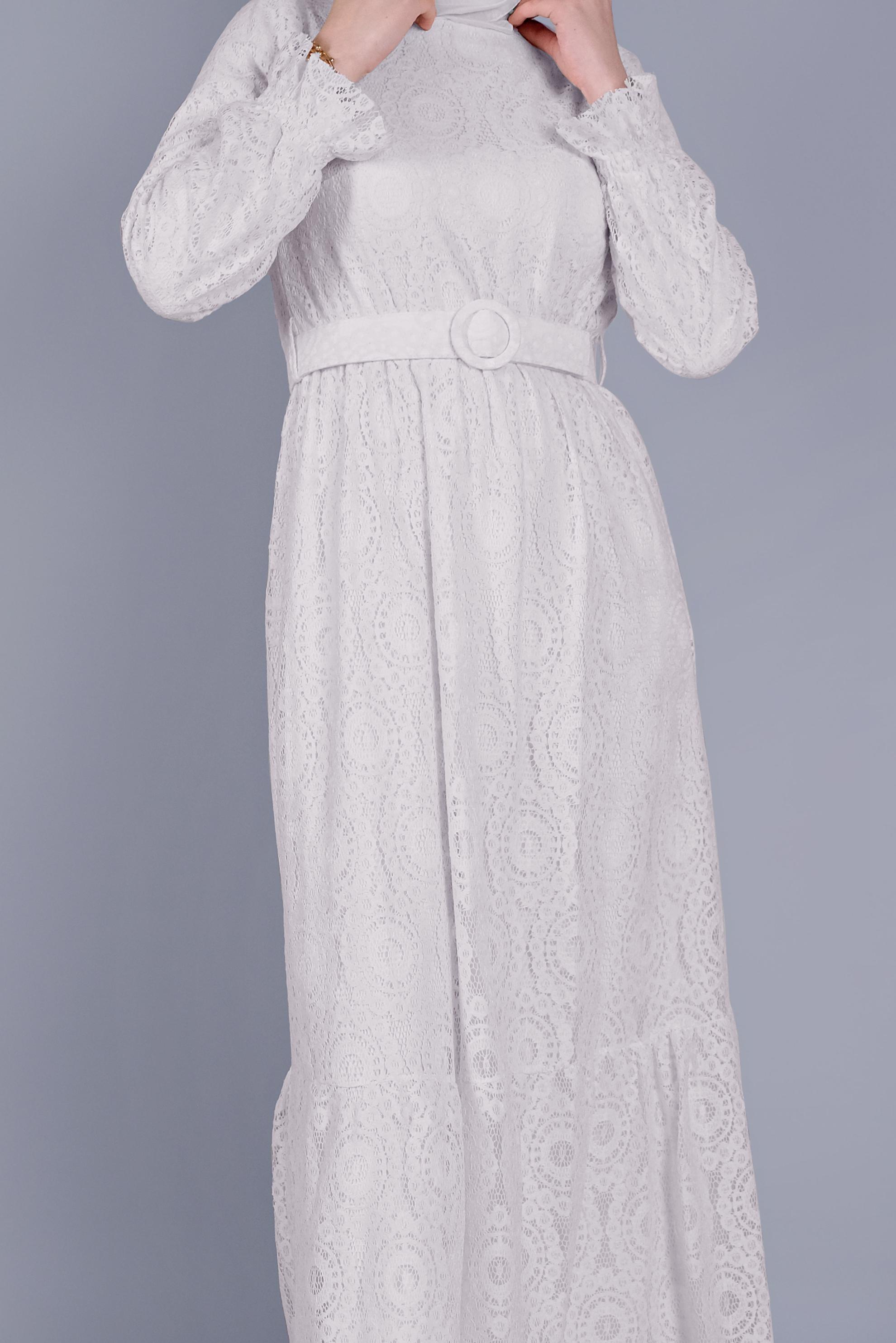 Tesettür giyim EKRU DANTELLİ ELBİSE 41663 