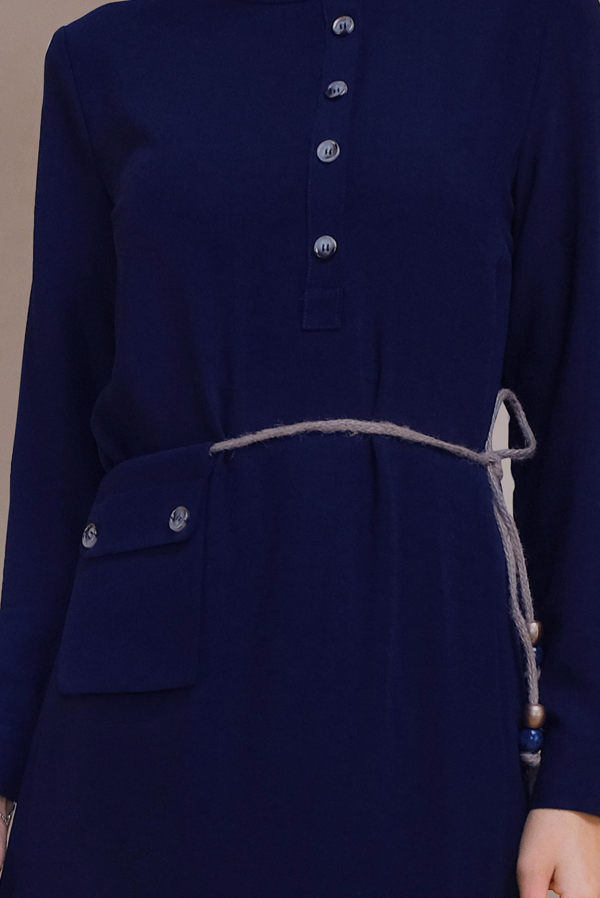 Tesettür giyim LACİVERT KEMER DETAYLI DÜĞMELİ ELBİSE 41736 