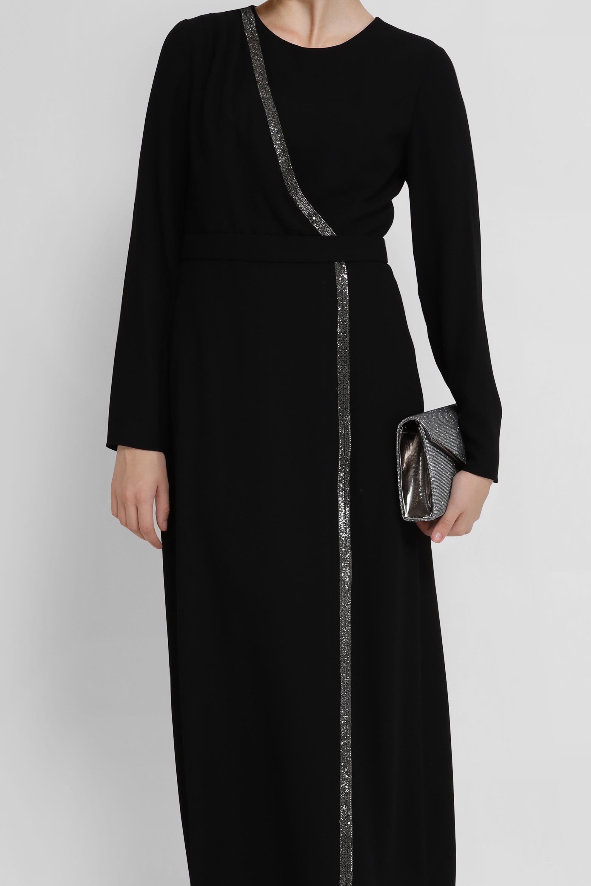 Tesettür giyim SİYAH ŞERİT DETAYLI KREP ELBİSE 41776 