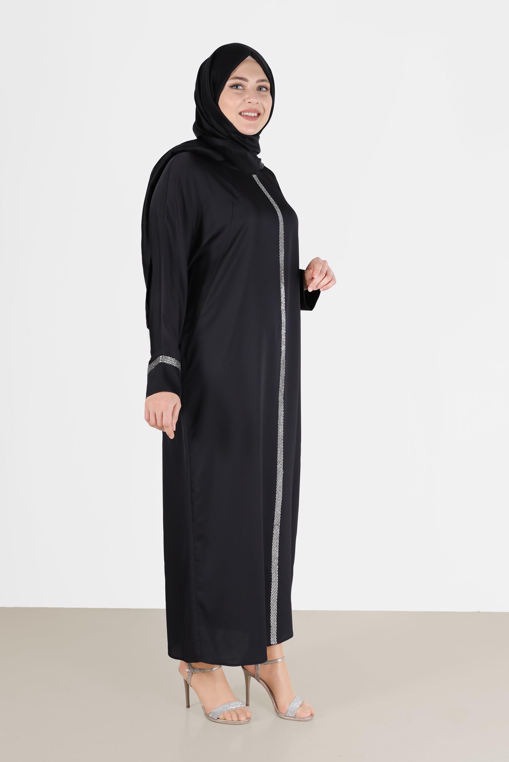 Vêtements hijab NOIR ROBE EN SATIN À RAYURES BRILLANTES 41777