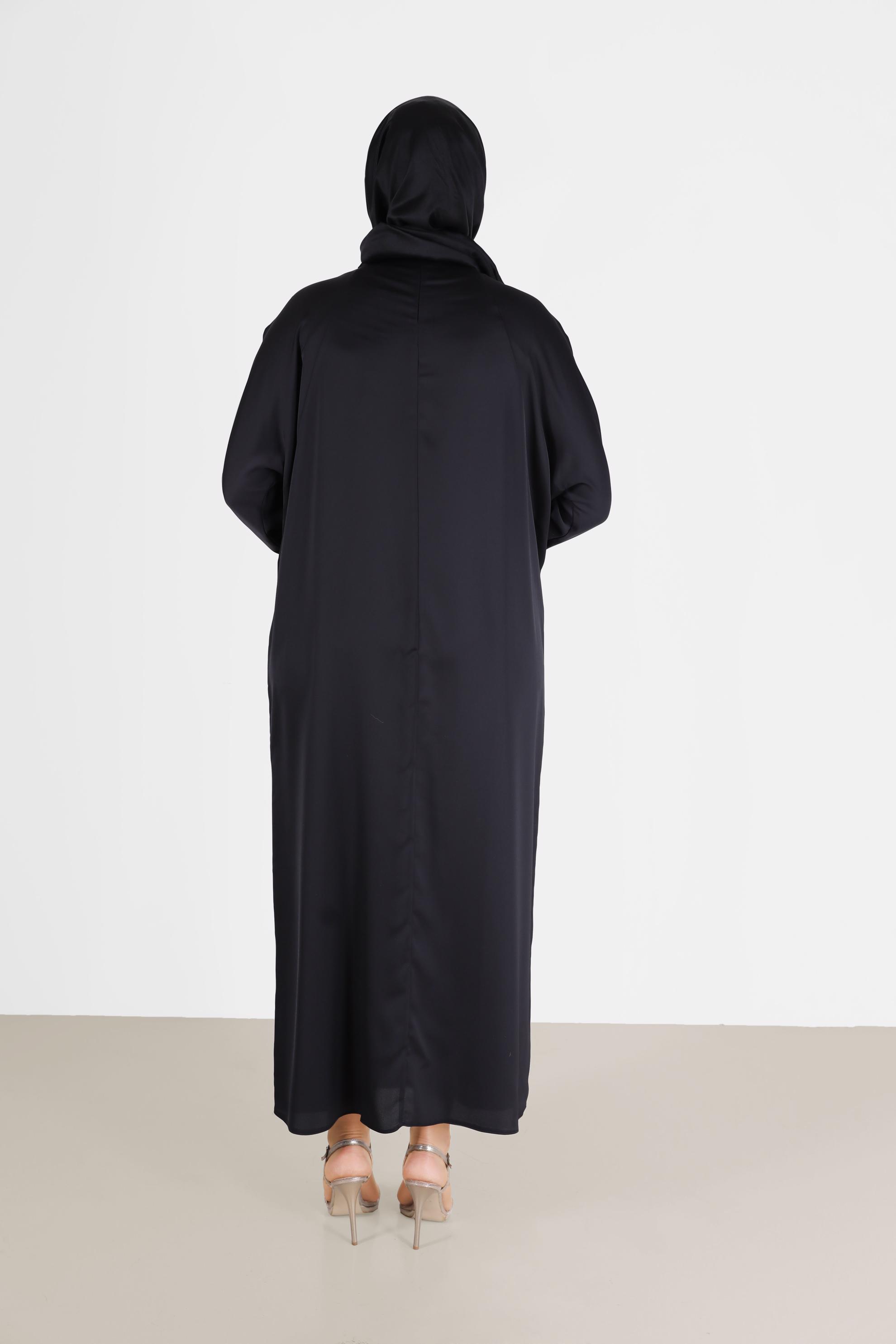 Vêtements hijab NOIR ROBE EN SATIN À RAYURES BRILLANTES 41777