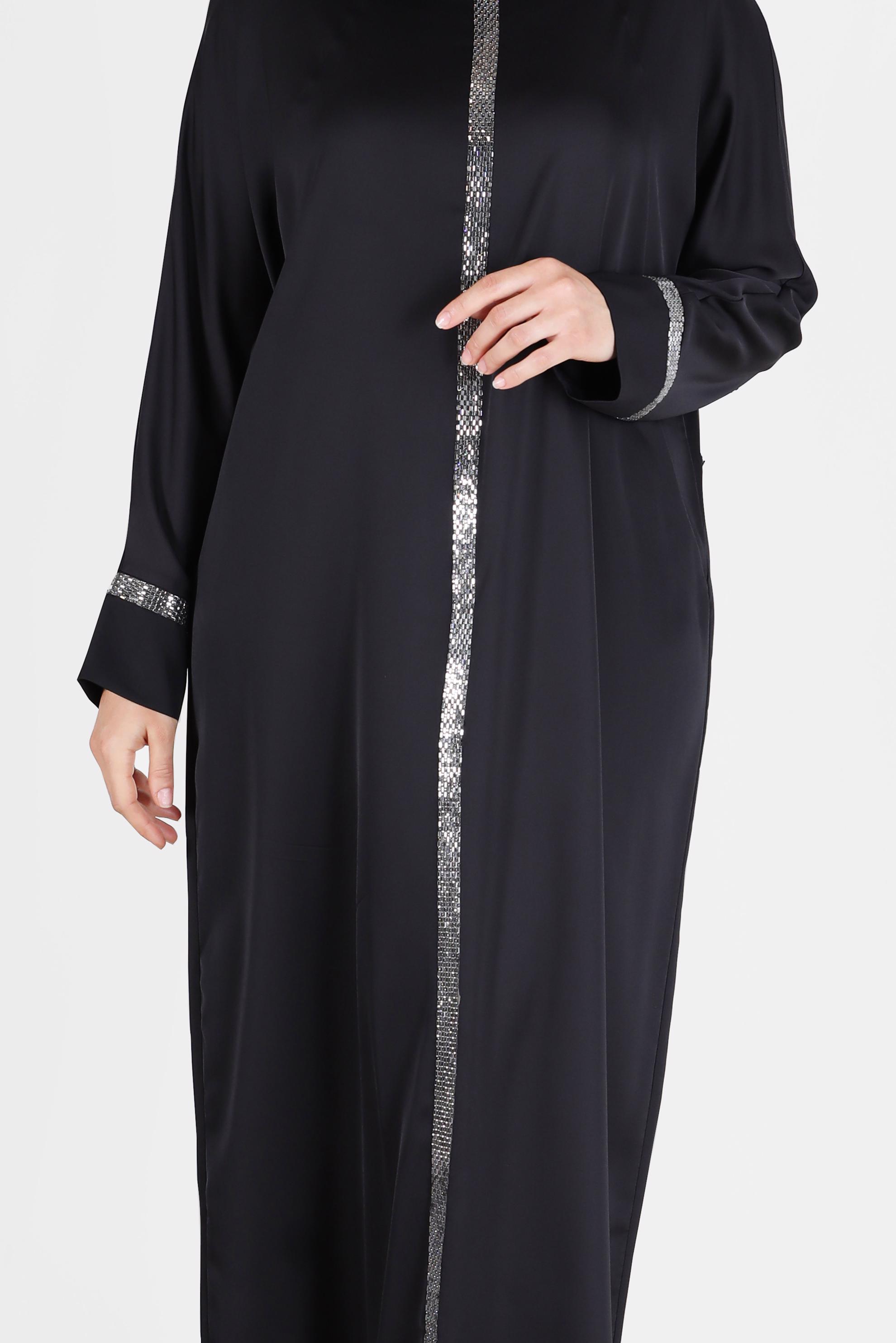 Vêtements hijab NOIR ROBE EN SATIN À RAYURES BRILLANTES 41777