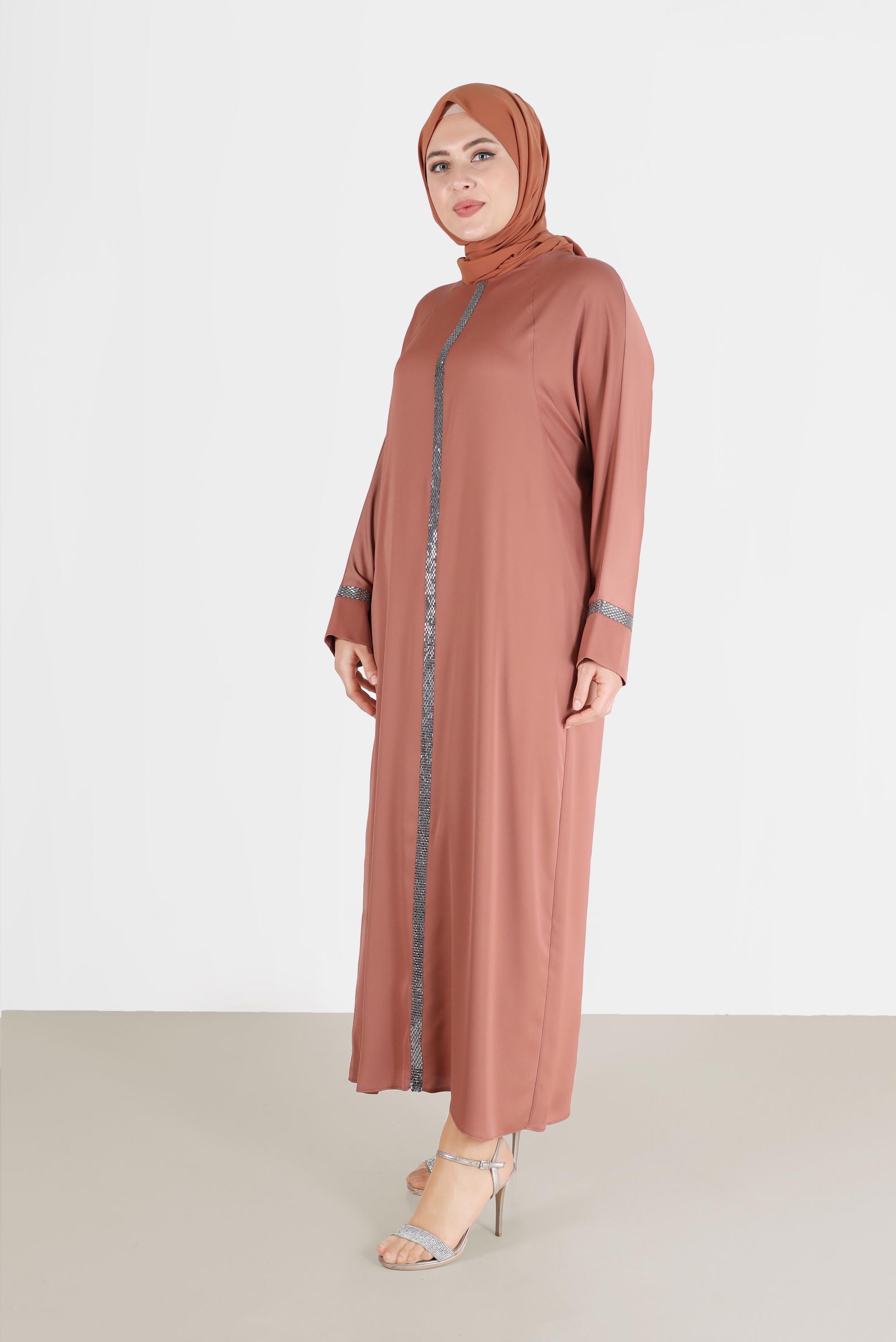 Vêtements hijab BRUN ROBE EN SATIN À RAYURES BRILLANTES 41777
