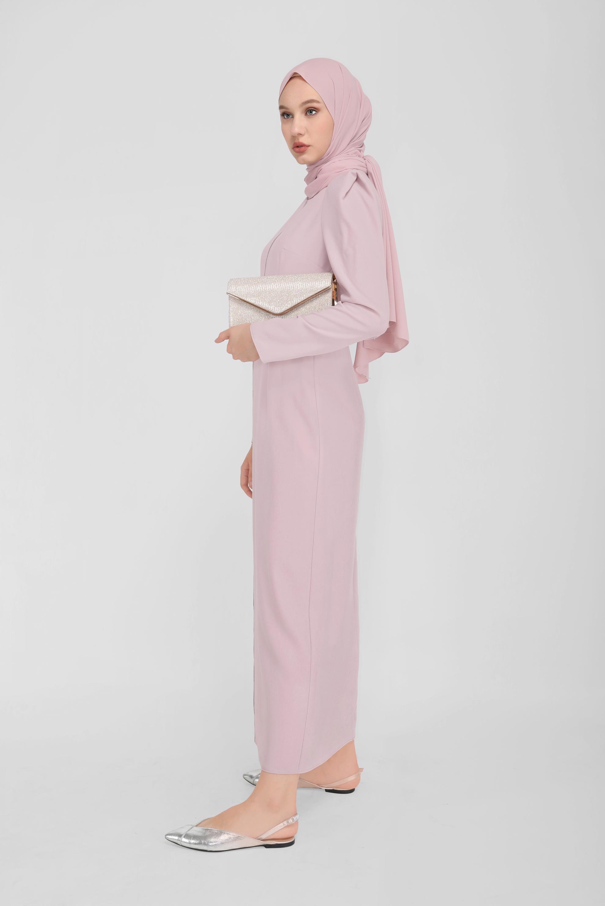 Tesettür giyim PUDRA KEMERLİ TAŞLI ELBİSE 41778