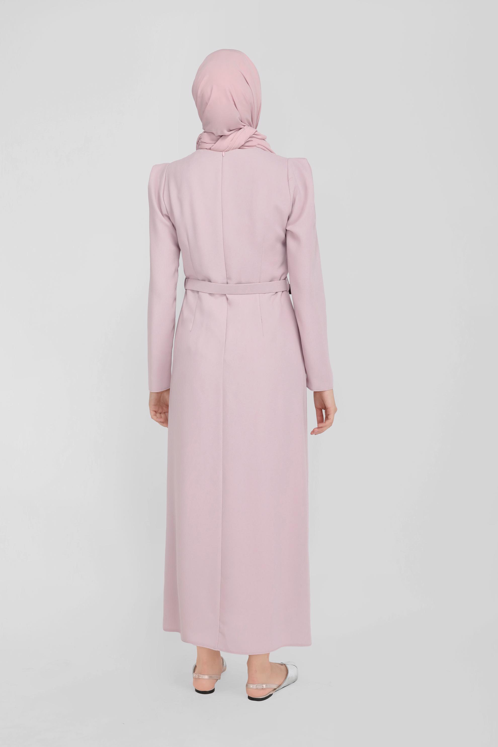 Tesettür giyim PUDRA KEMERLİ TAŞLI ELBİSE 41778