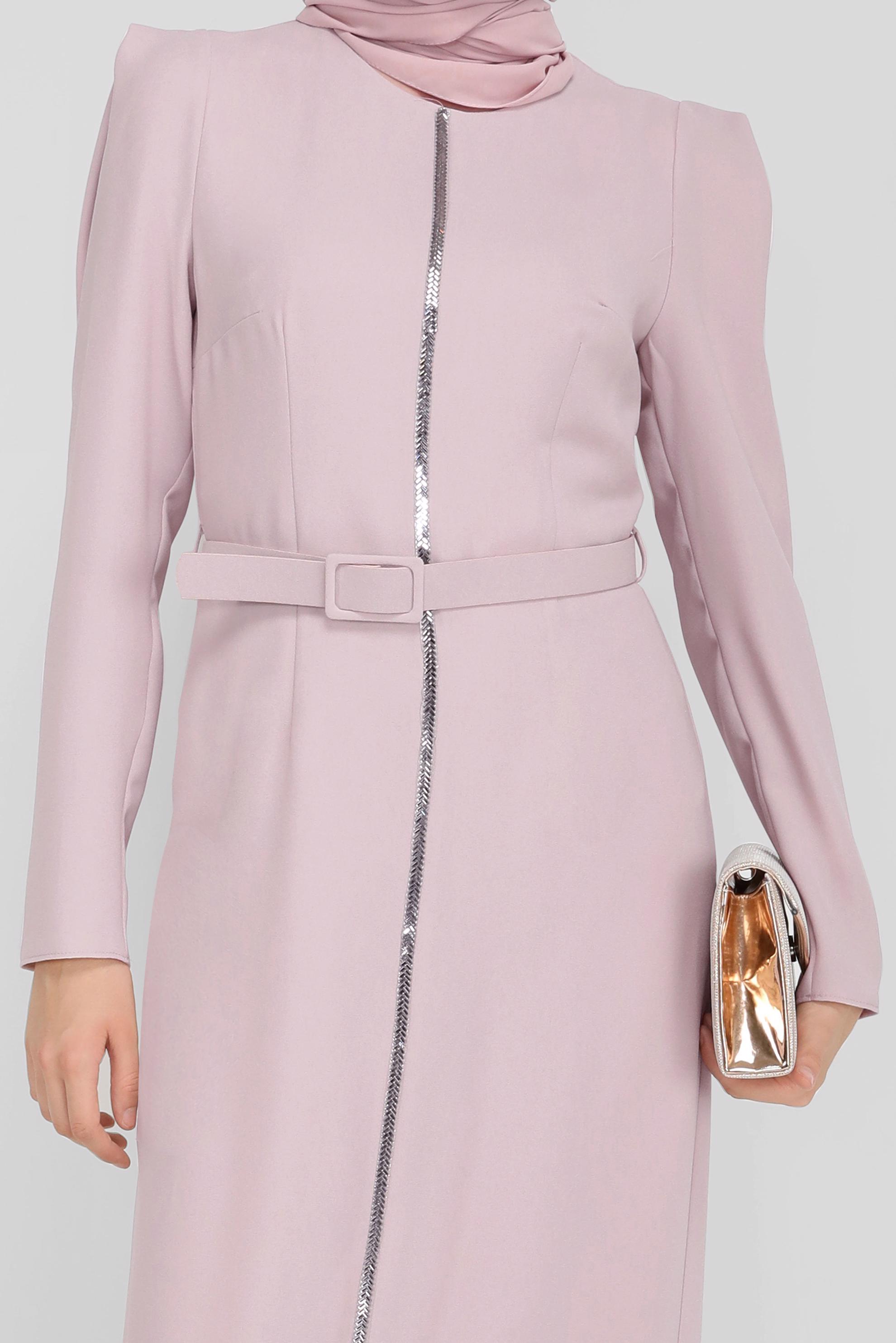 Tesettür giyim PUDRA KEMERLİ TAŞLI ELBİSE 41778