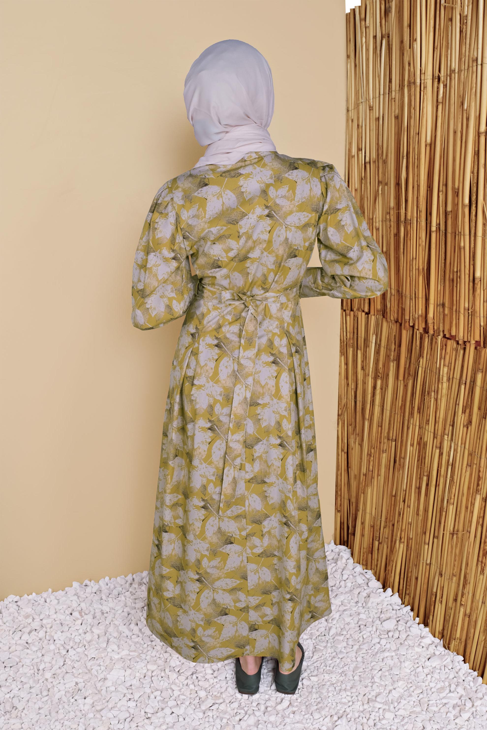 Tesettür giyim SARI ÇİÇEK DESENLİ ELBİSE 41801