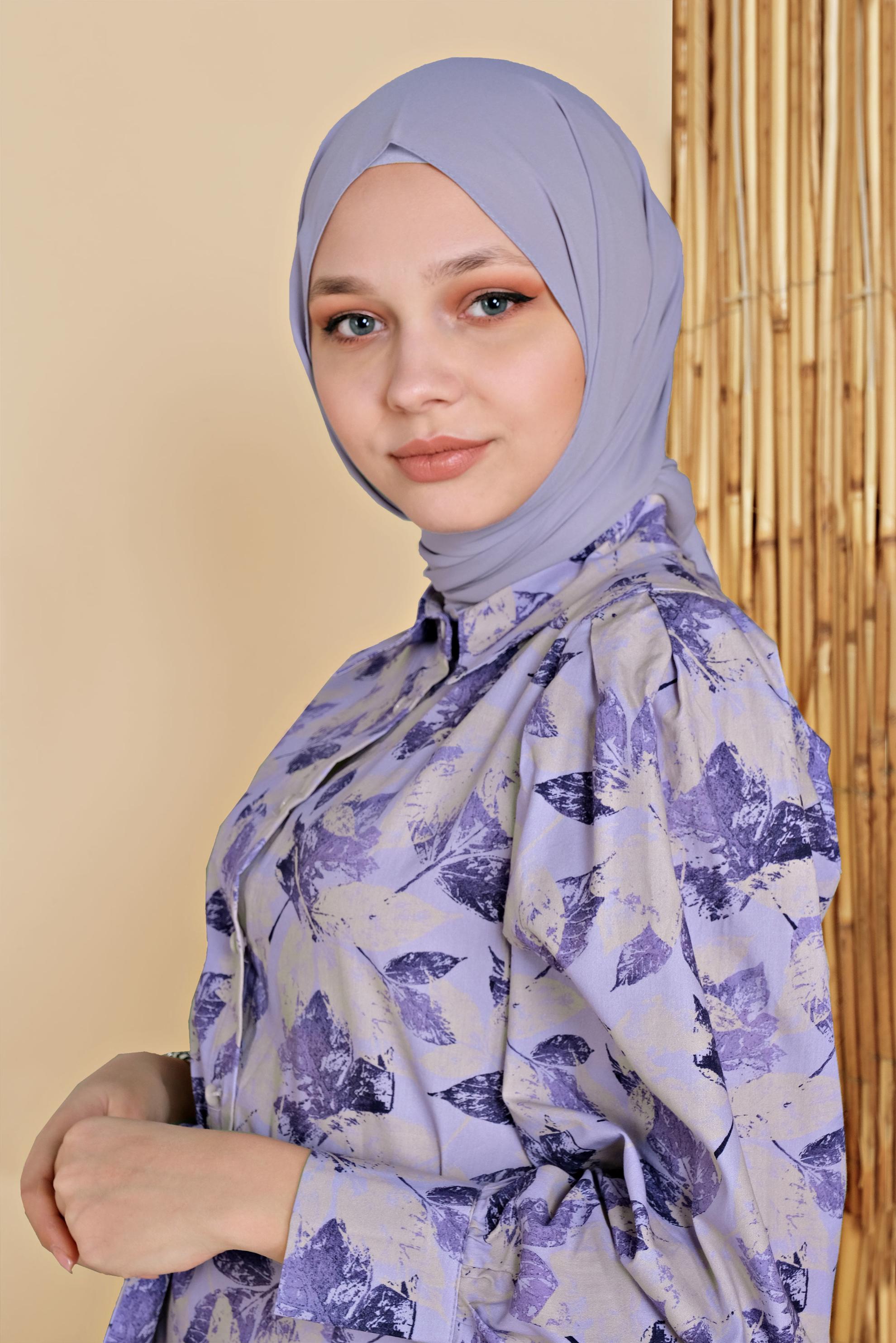 Tesettür giyim MOR ÇİÇEK DESENLİ ELBİSE 41801