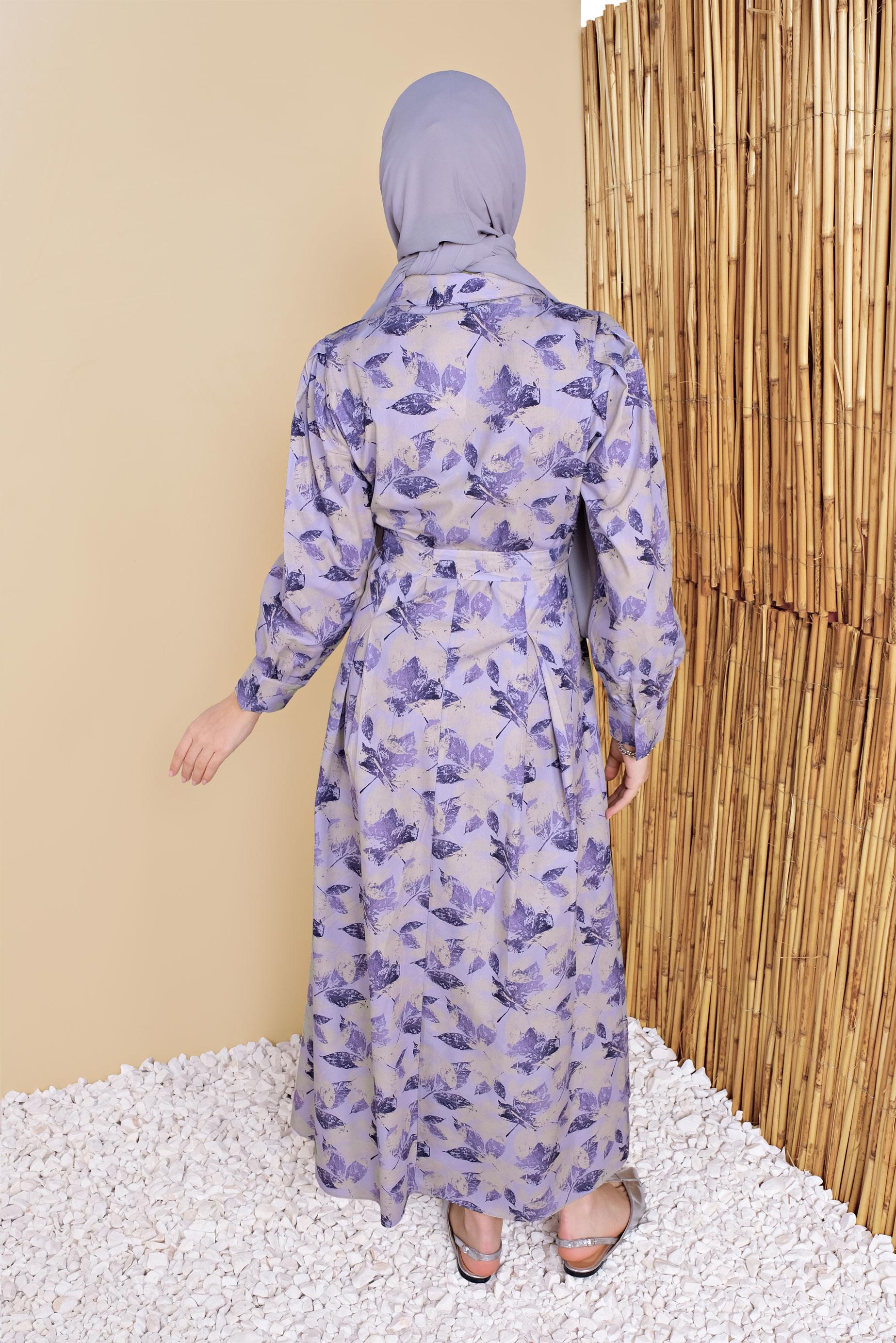 Tesettür giyim MOR ÇİÇEK DESENLİ ELBİSE 41801