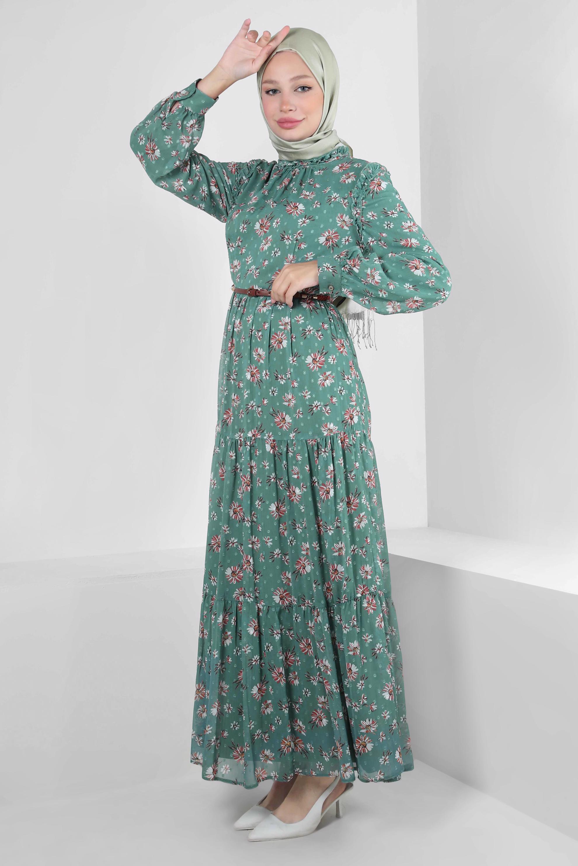 Tesettür giyim YEŞİL 41534-1 YORYO 801039 ELBİSE 38/46 TEK40