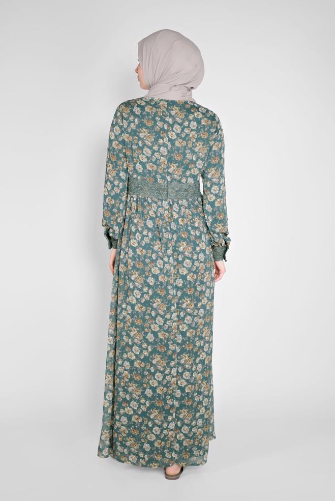 Vêtements hijab BLEU ROBE BOUTONNÉE MOTIF FLEURI 41555-1 - ALVİNA