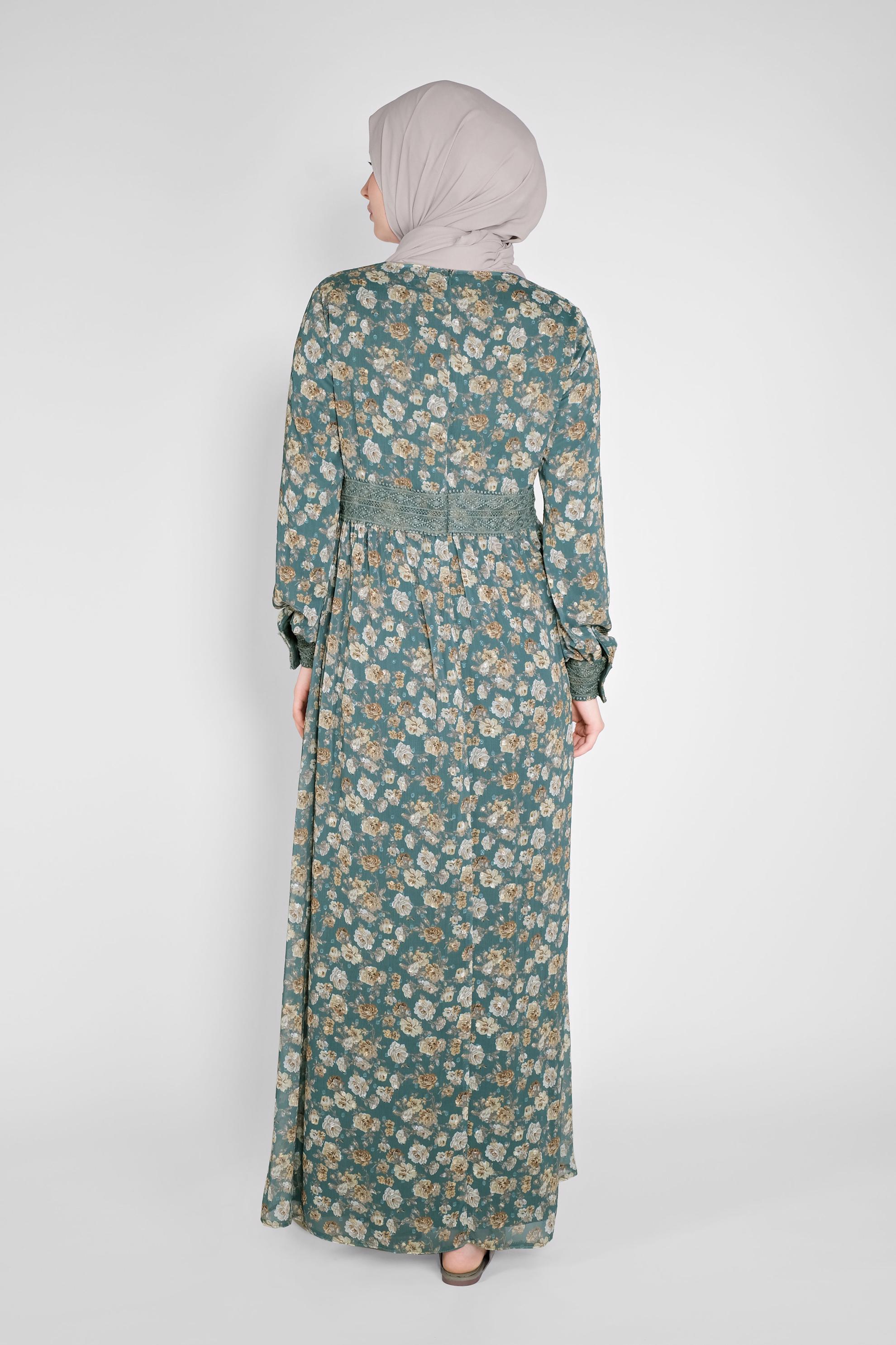 Vêtements hijab BLEU ROBE BOUTONNÉE MOTIF FLEURI 41555-1