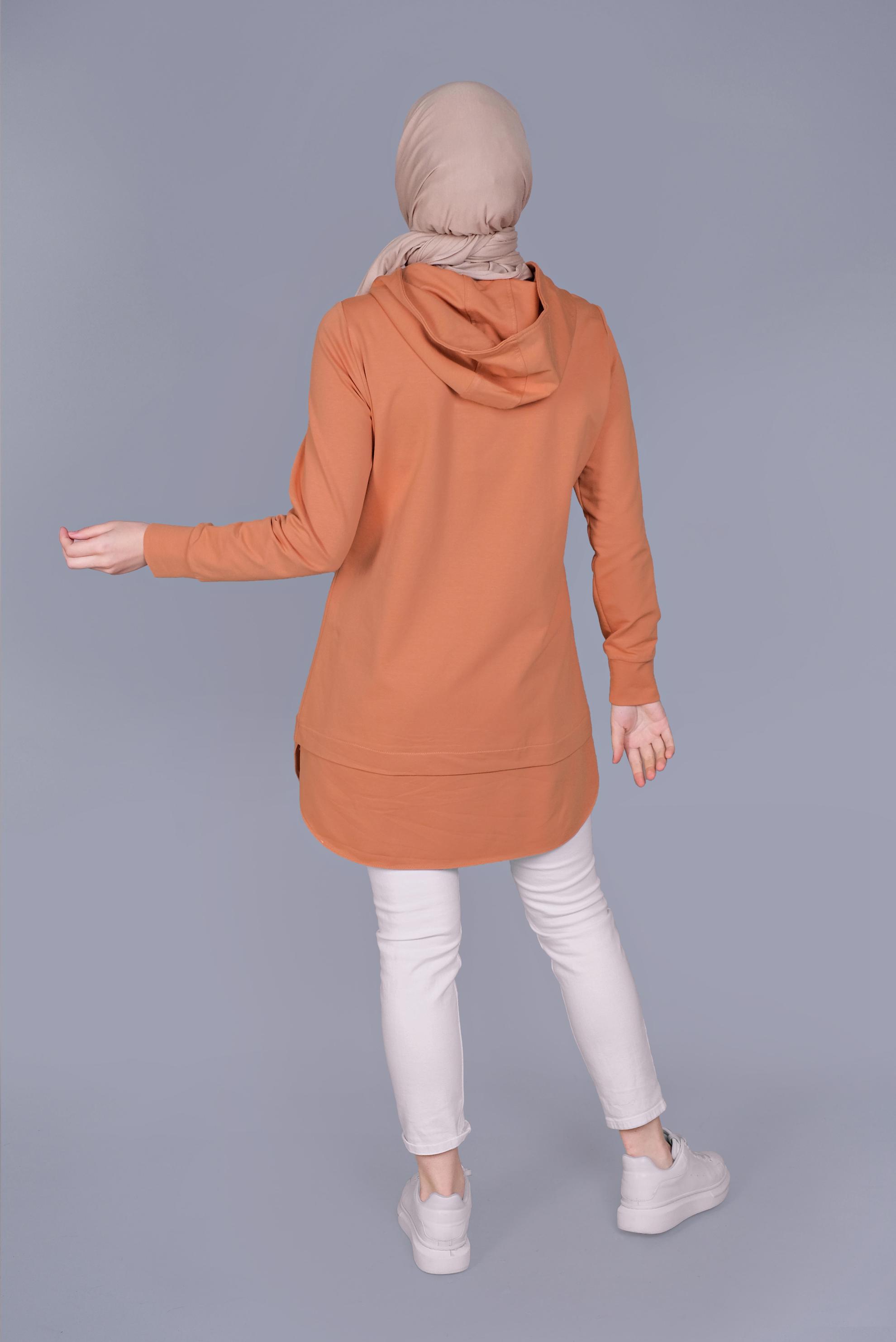 Tesettür giyim TURUNCU YAZI BASKILI EŞOFMAN TUNİK  41150