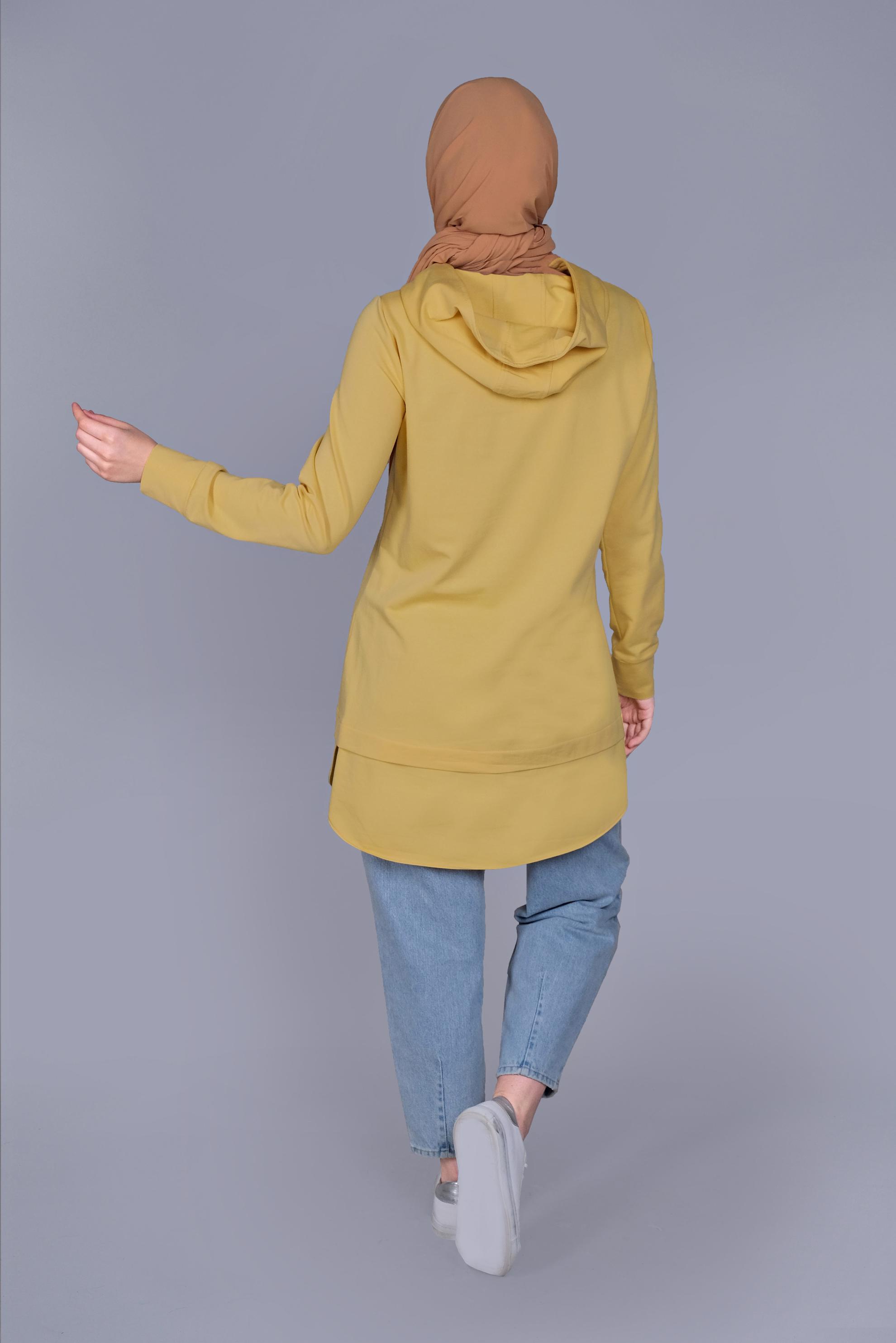 Tesettür giyim SARI YAZI BASKILI EŞOFMAN TUNİK  41150