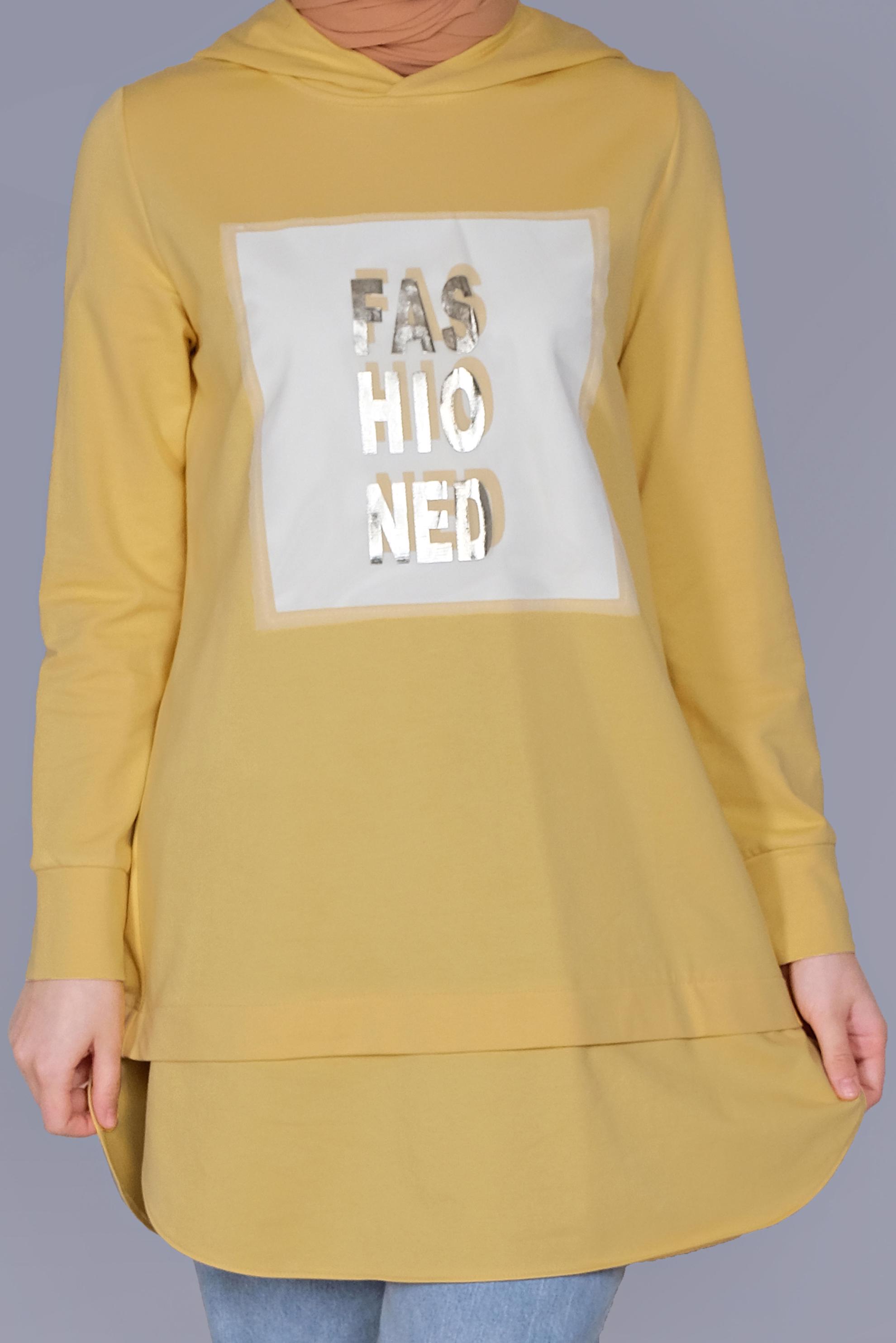 Tesettür giyim SARI YAZI BASKILI EŞOFMAN TUNİK  41150