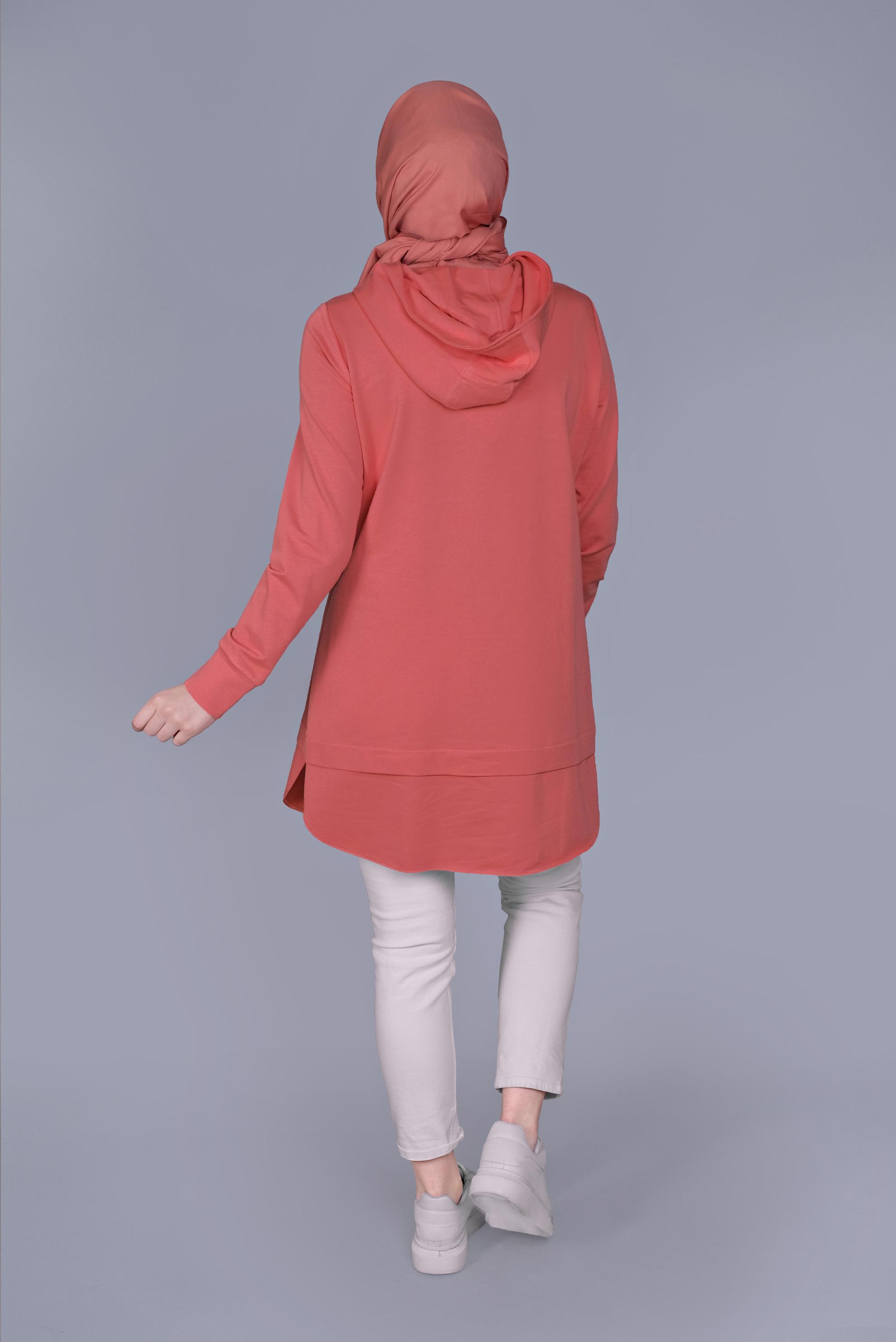 Tesettür giyim MERCAN YAZI BASKILI EŞOFMAN TUNİK  41150