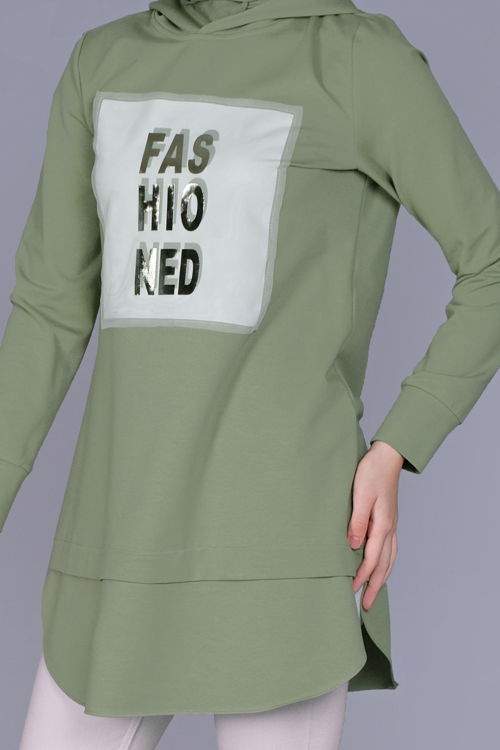 Tesettür giyim YEŞİL YAZI BASKILI EŞOFMAN TUNİK  41150