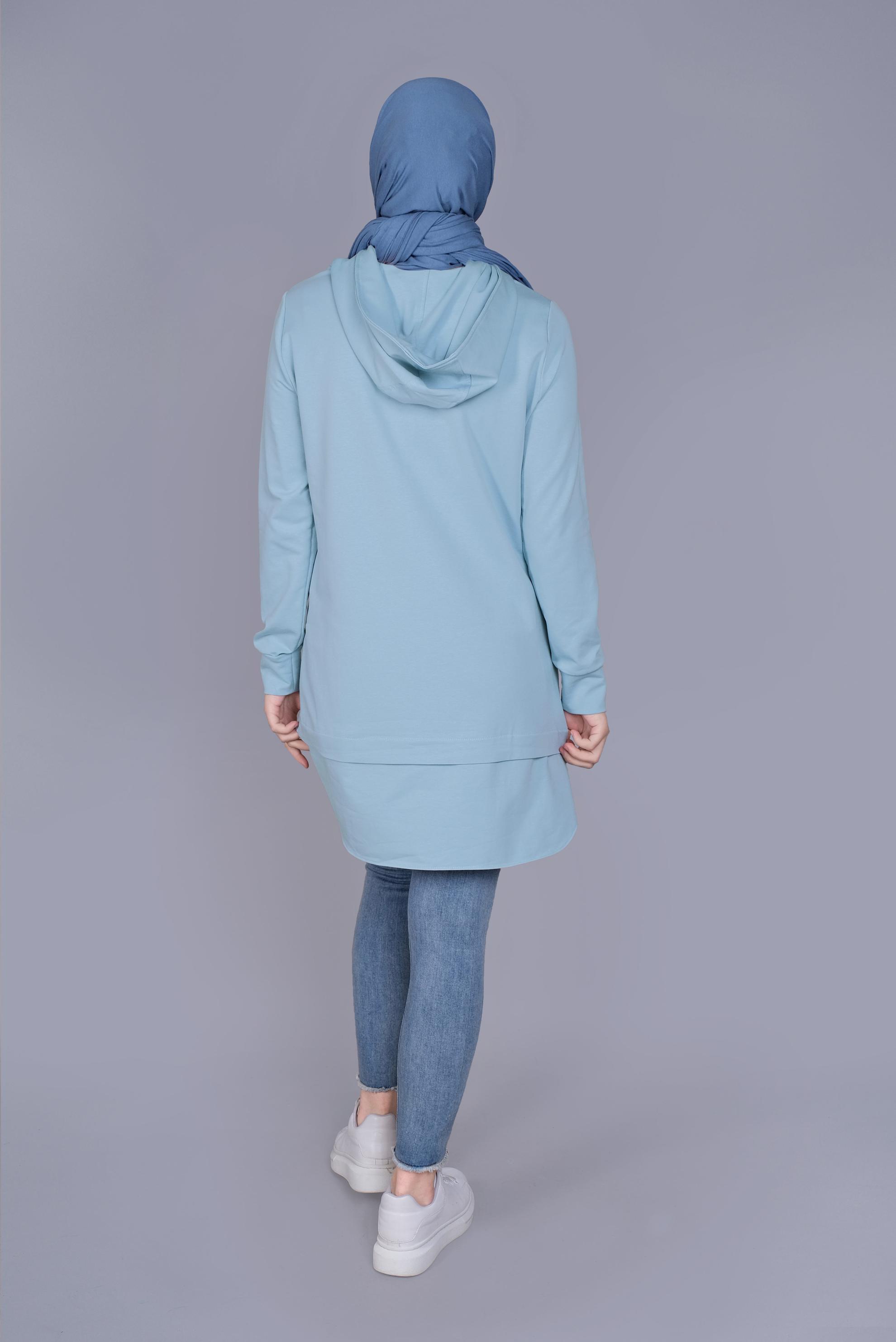 Tesettür giyim MAVİ YAZI BASKILI EŞOFMAN TUNİK  41150