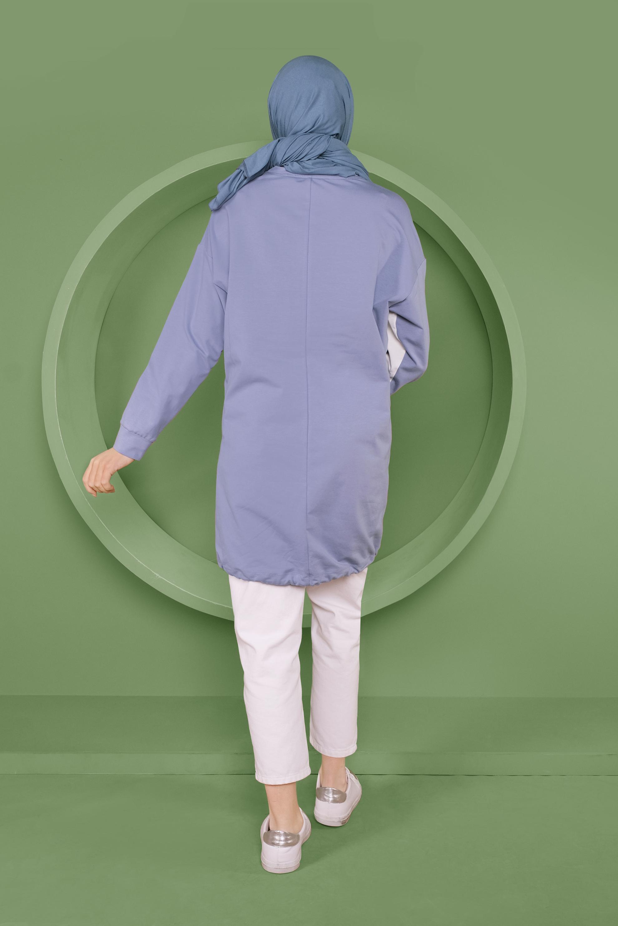 Tesettür giyim MAVİ ETEK UCU BAĞCIKLI EŞOFMAN TUNİK 41361	