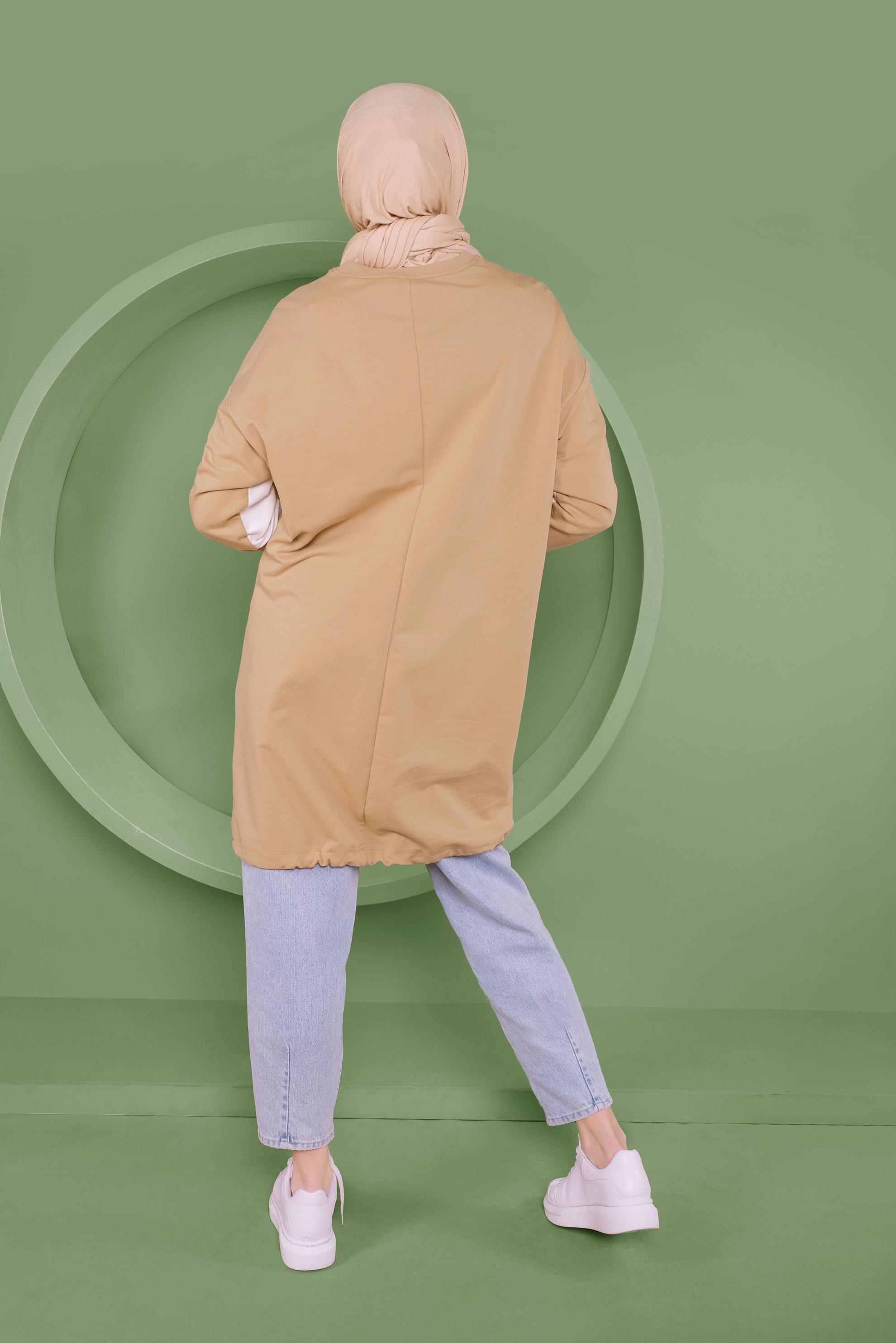 Tesettür giyim KAHVE ETEK UCU BAĞCIKLI EŞOFMAN TUNİK 41361	