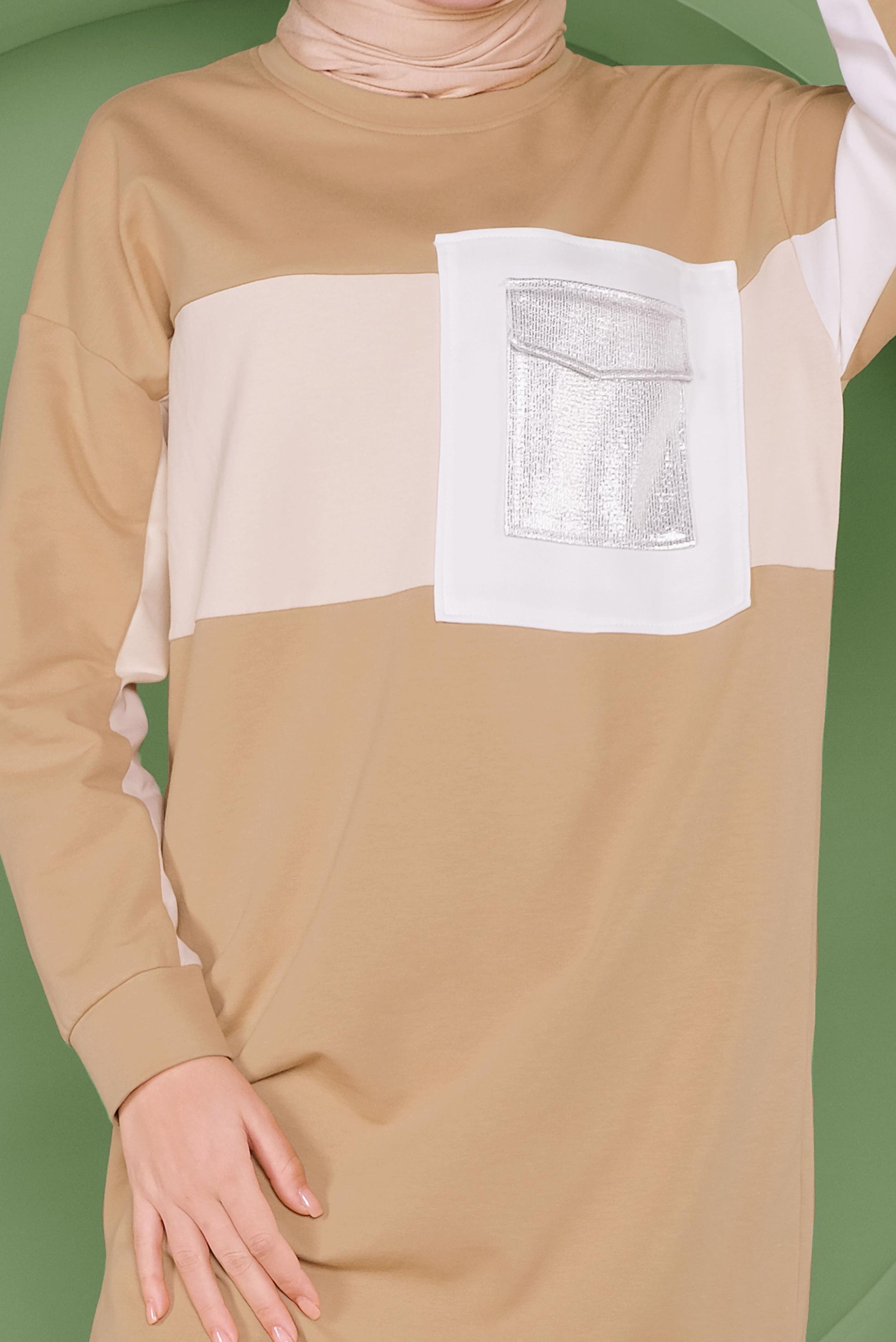 Tesettür giyim KAHVE ETEK UCU BAĞCIKLI EŞOFMAN TUNİK 41361	