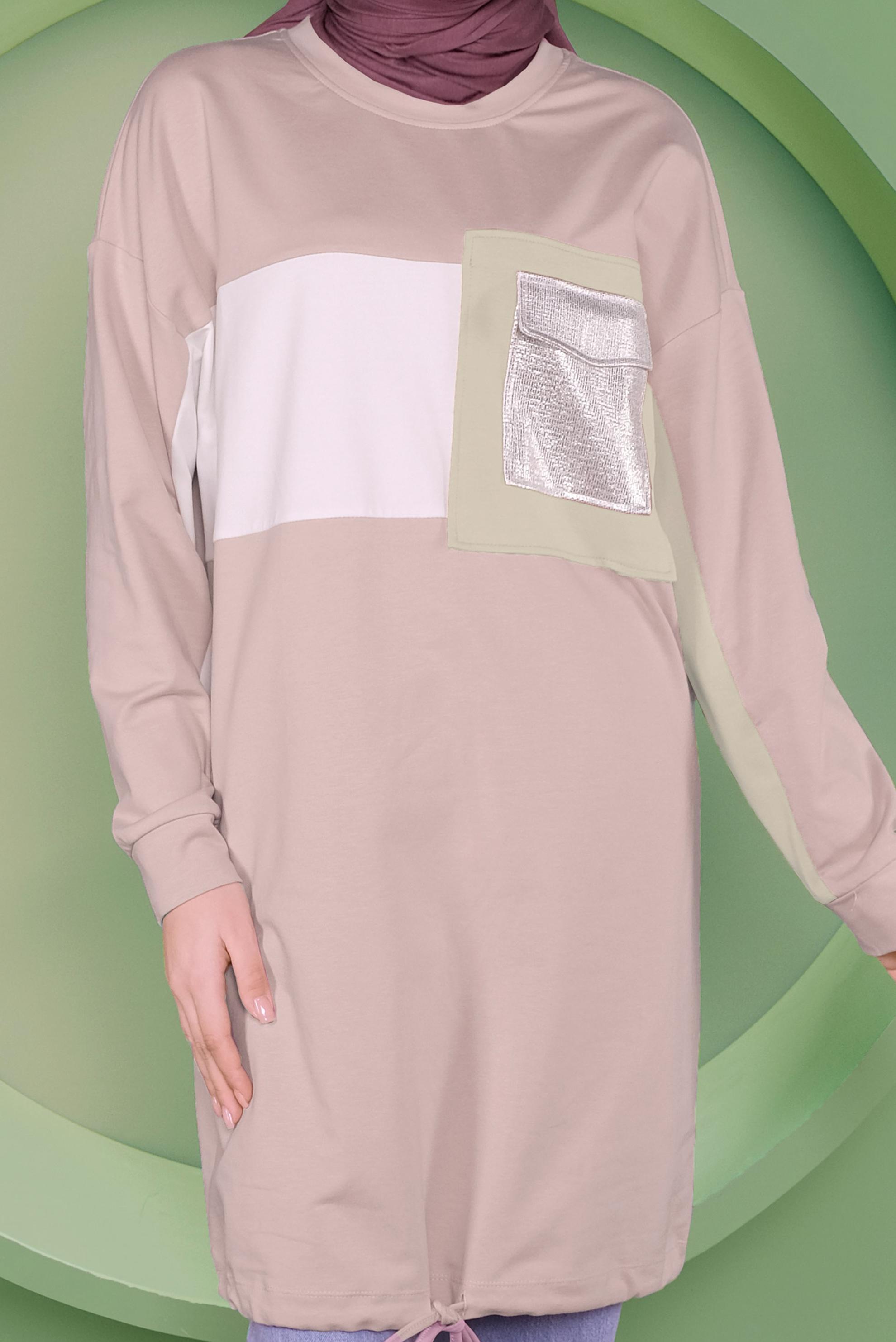 Tesettür giyim PUDRA ETEK UCU BAĞCIKLI EŞOFMAN TUNİK 41361	