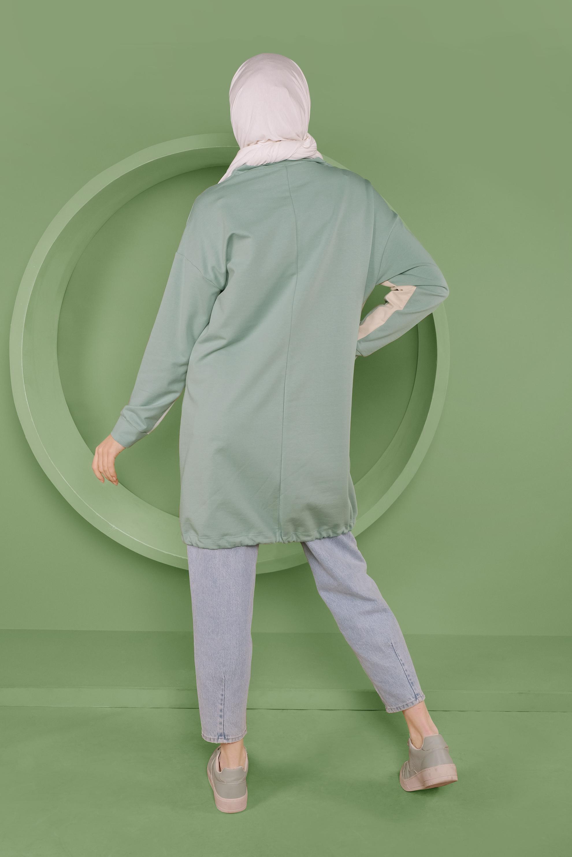 Tesettür giyim YEŞİL ETEK UCU BAĞCIKLI EŞOFMAN TUNİK 41361	