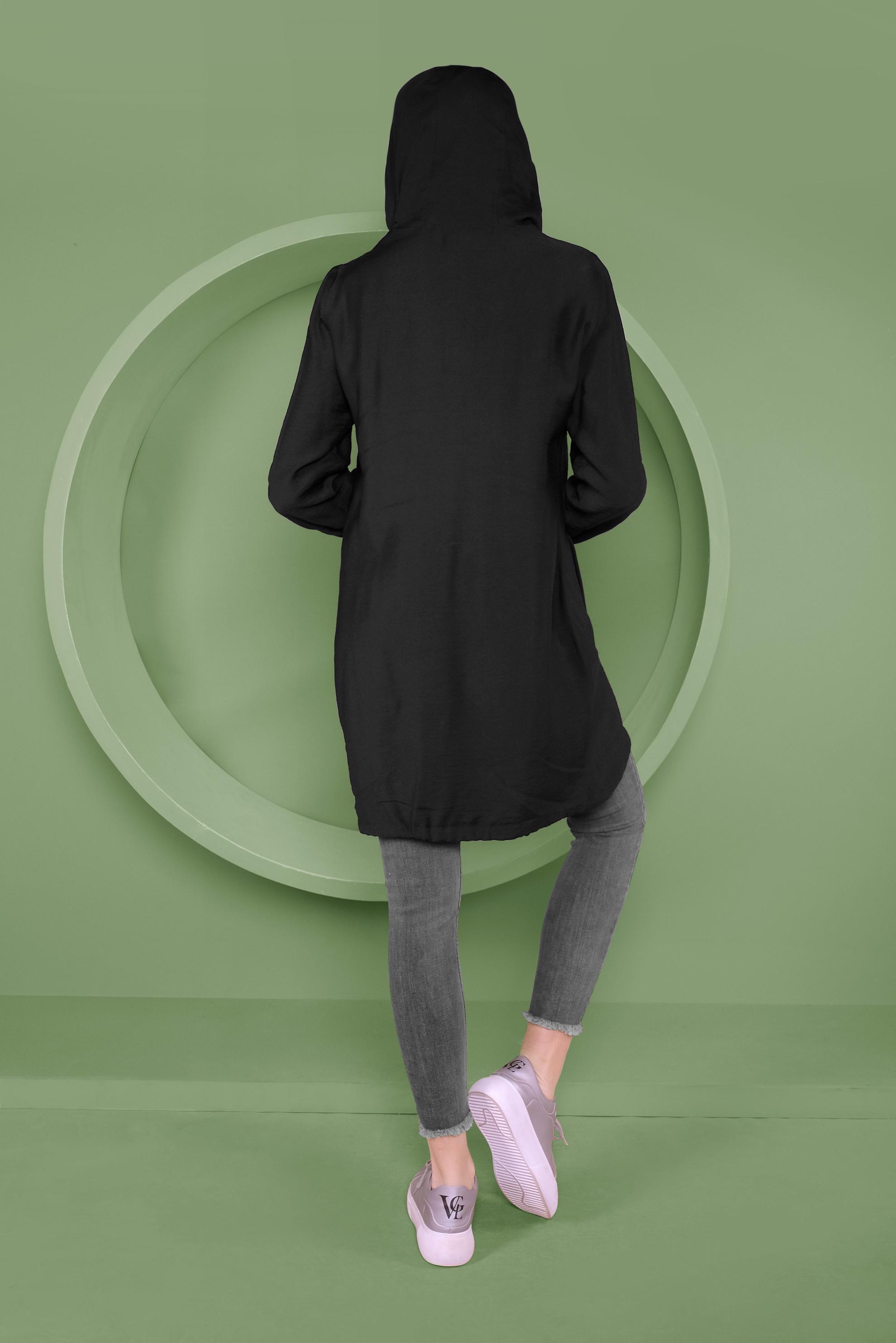 Tesettür giyim SİYAH ÇITÇIT DETAYLI ETEK UCU BÜZGÜLÜ EŞOFMAN TUNİK 41363