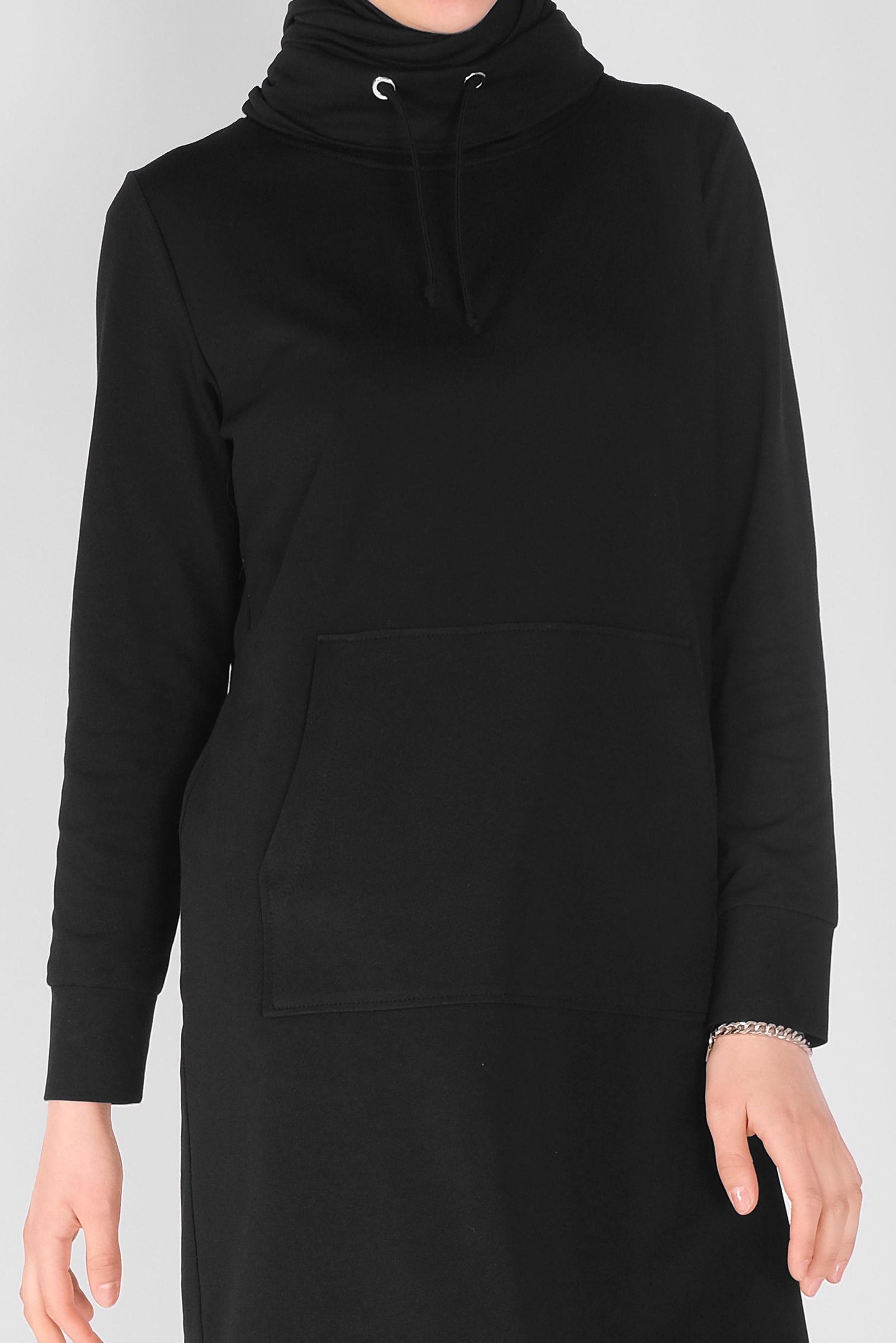 Tesettür giyim SİYAH BAĞCIK DETAYLI YAKALI CEPLİ EŞOFMAN TUNİK 41364