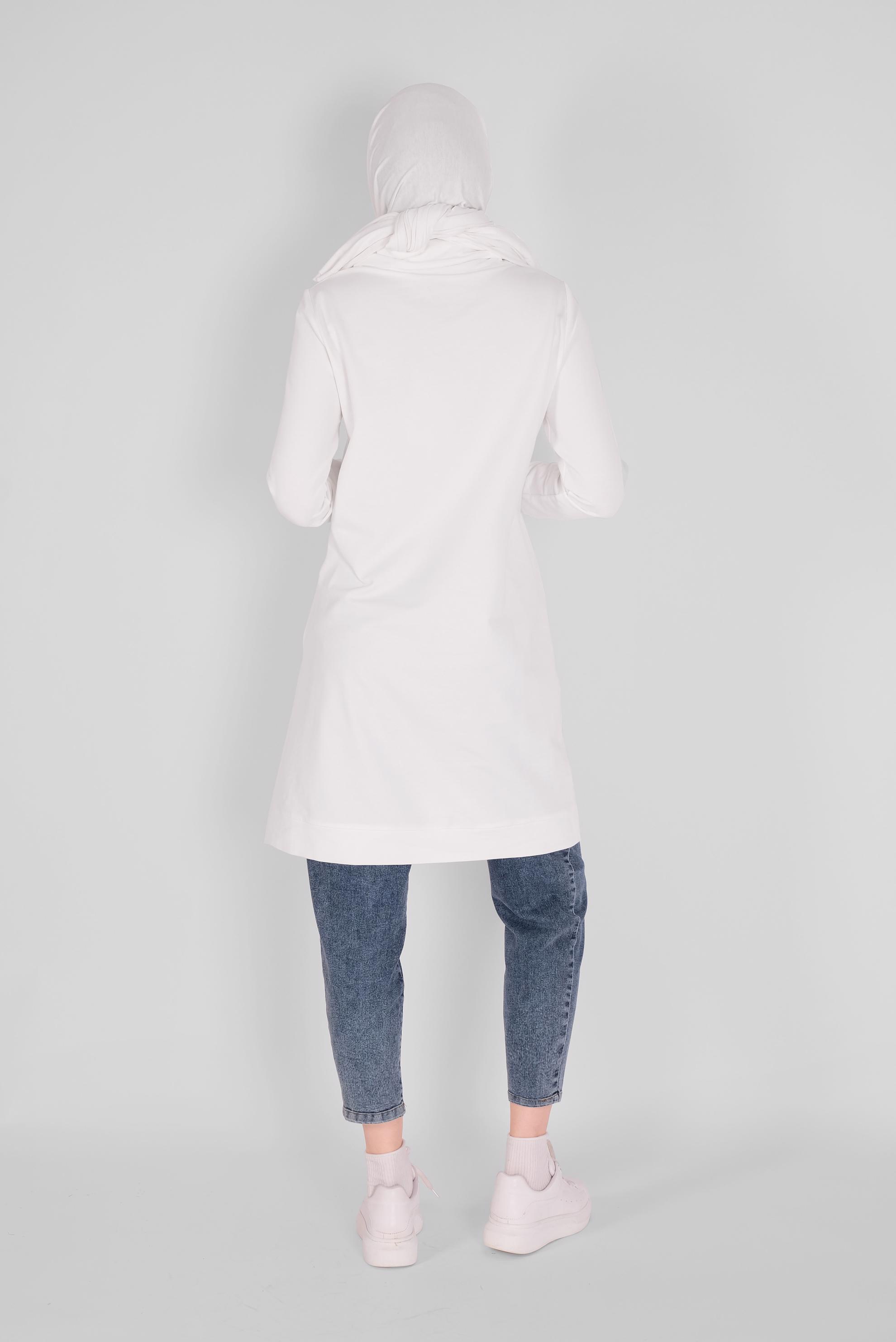 Tesettür giyim BEYAZ BAĞCIK DETAYLI YAKALI CEPLİ EŞOFMAN TUNİK 41364